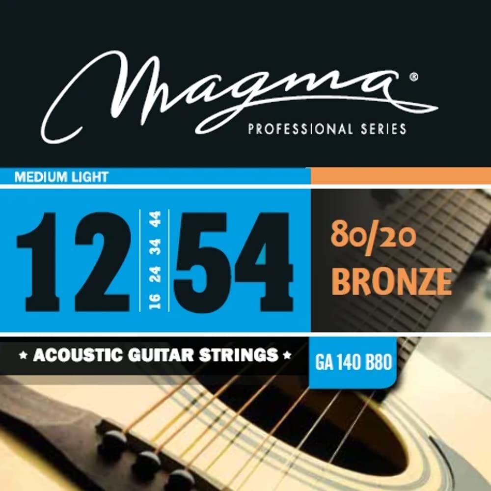 Magma Acoustic Guitar Strings Medium Light Gauge 80/20 Bronze Set .012-.054 (GA140B80) - Perfect for Folk, Country & Fingerstyle Playing