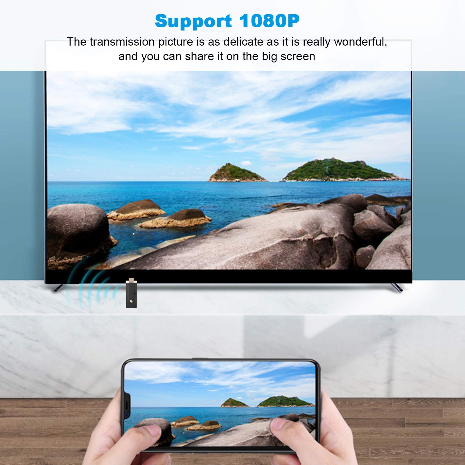 Yunir Wireless Display Adapter - HD Smartphone to TV HDMI WiFi Dongle - Mirror Phone/Tablet/Laptop Screen to TV - Supports Miracast & DLNA - Perfect for Home Entertainment, Office Presentations & Gaming
