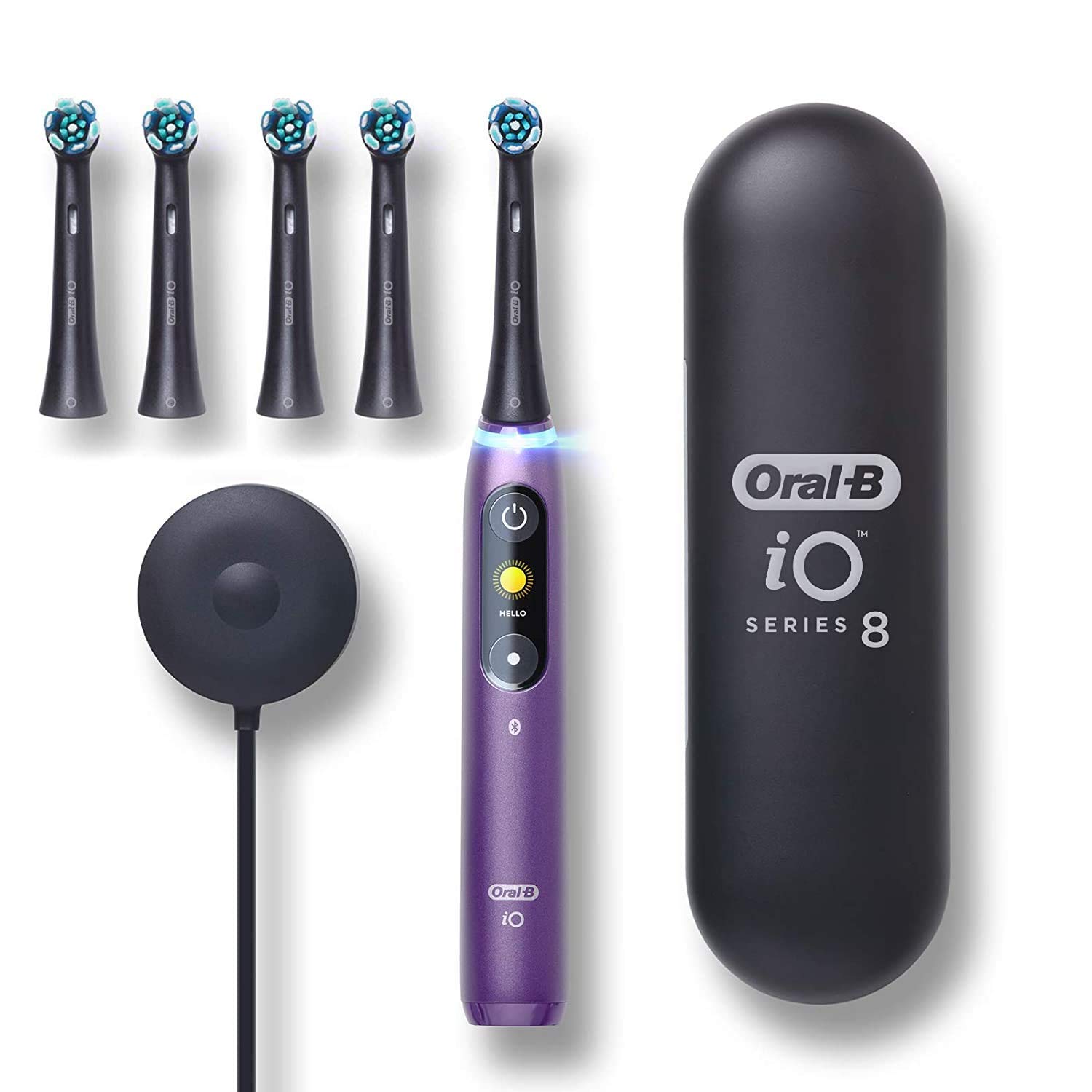 Oral-B iO Series 8 Electric Toothbrush with 5 Replacement Brush Heads, Violet Ametrine - Advanced Cleaning for Sensitive Teeth & Gums, Perfect for Travel & Home Use