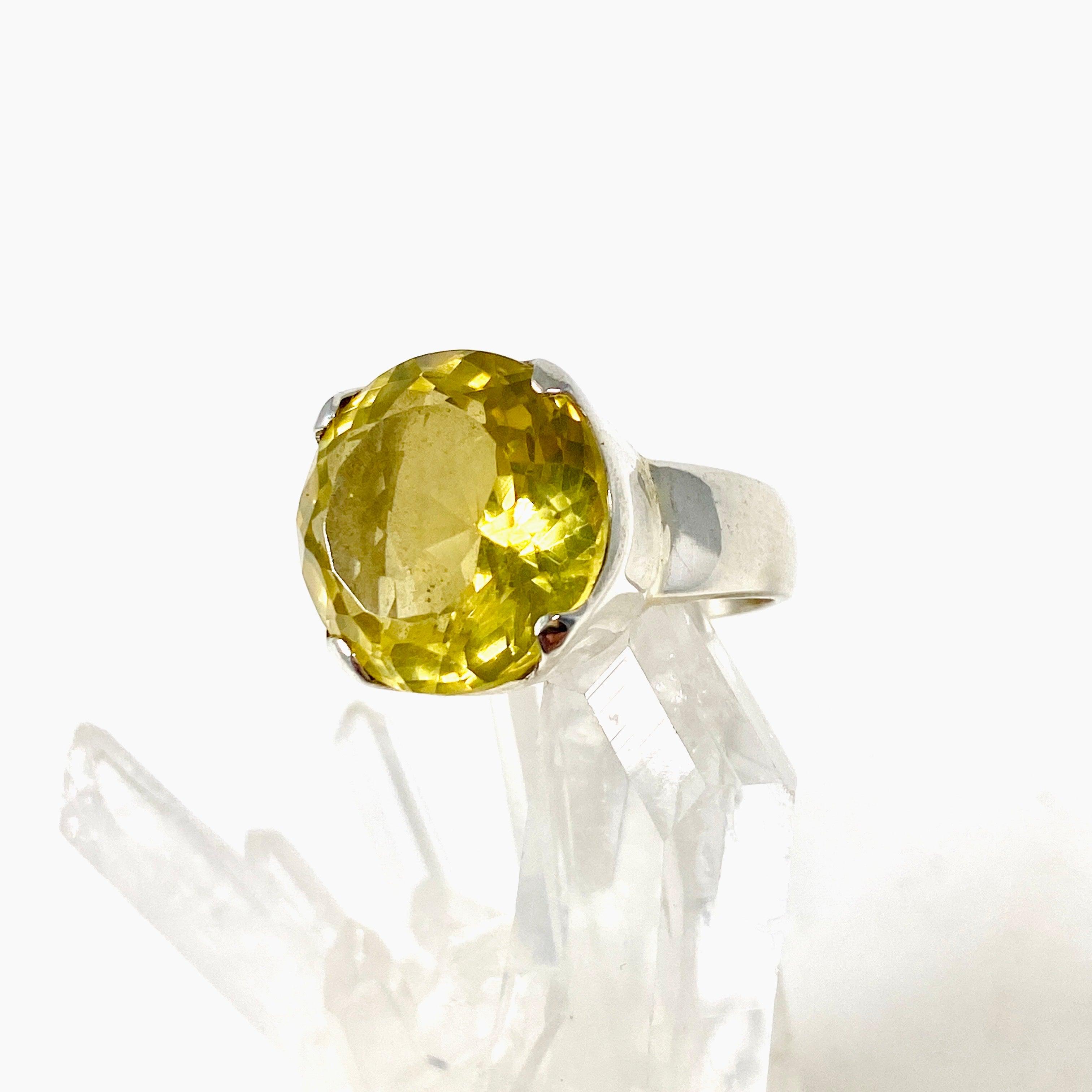 Lemon Quartz Faceted Round Ring - Size 7 - KRGJ2348 - Elegant Jewelry for Women, Perfect for Weddings, Parties & Everyday Wear