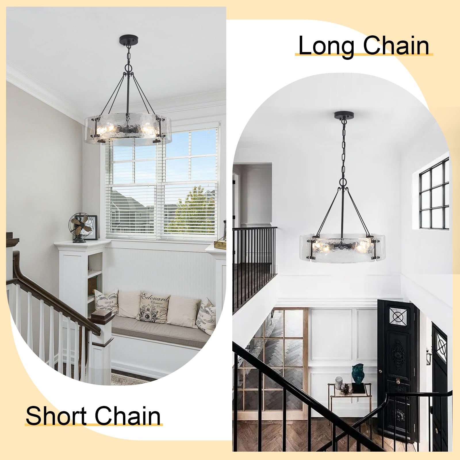 5-Light Black Glass Drum Chandelier - 19.68