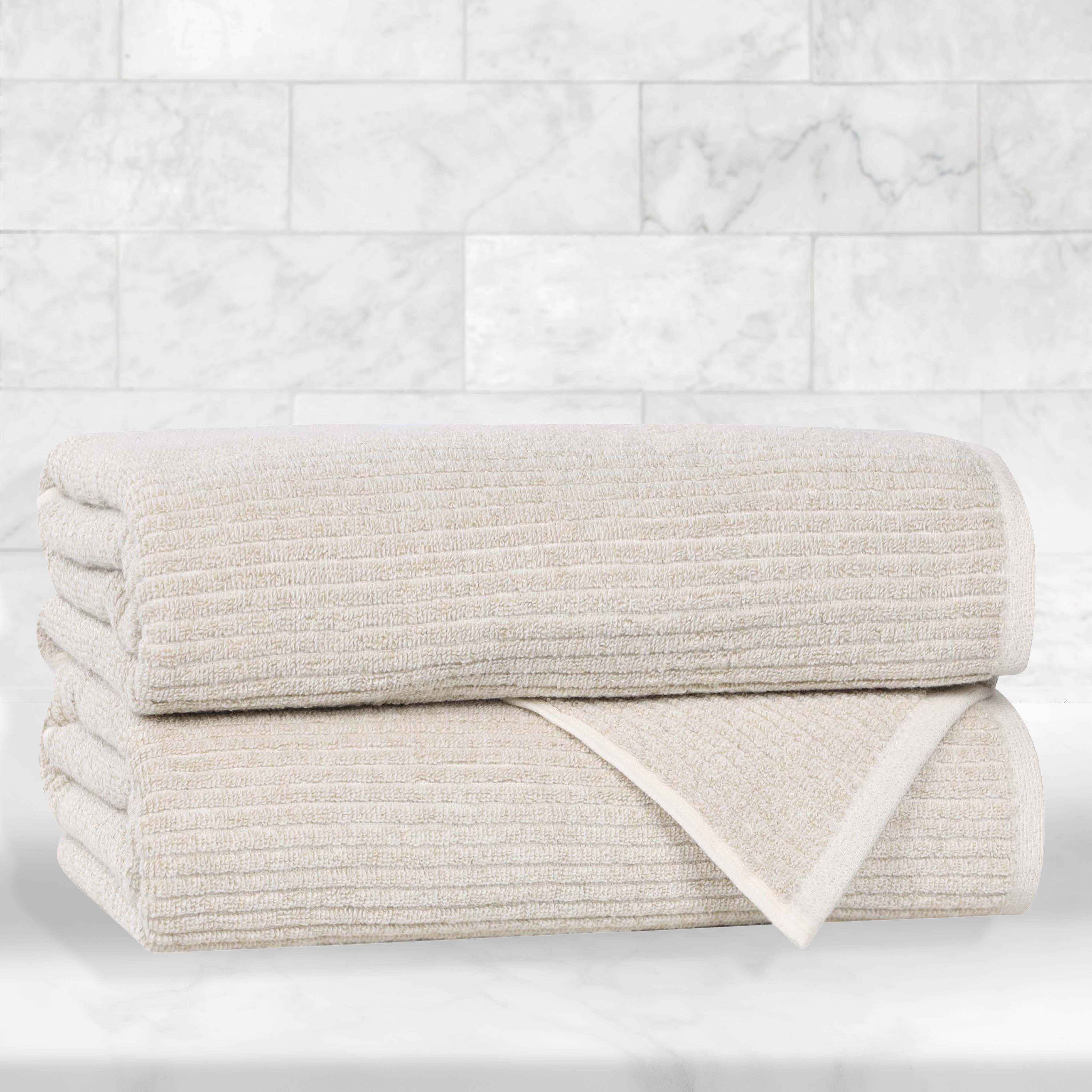 Premium Cotton Blend Ribbed Bath Towels Set of 2 - Ultra Absorbent & Quick Dry Bathroom Towels for Spa, Gym, Beach & Luxury Home Use