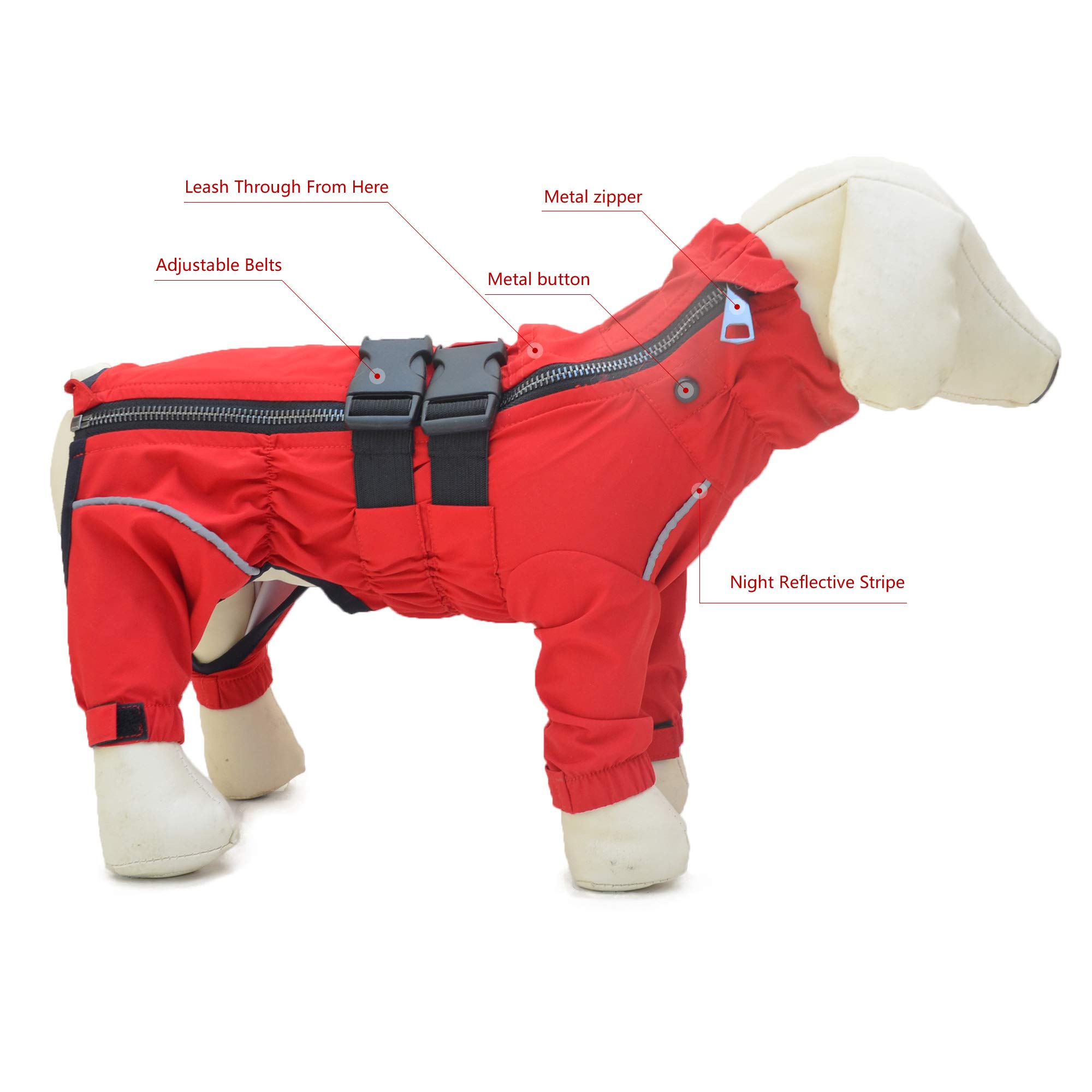 Waterproof Dog Jacket for Small Medium Large Dogs - Lightweight Reflective Windproof Raincoat for Safety, Snow & Outdoor Use - Red S (Ideal for Rainy Days, Snowy Weather & Night Walks)