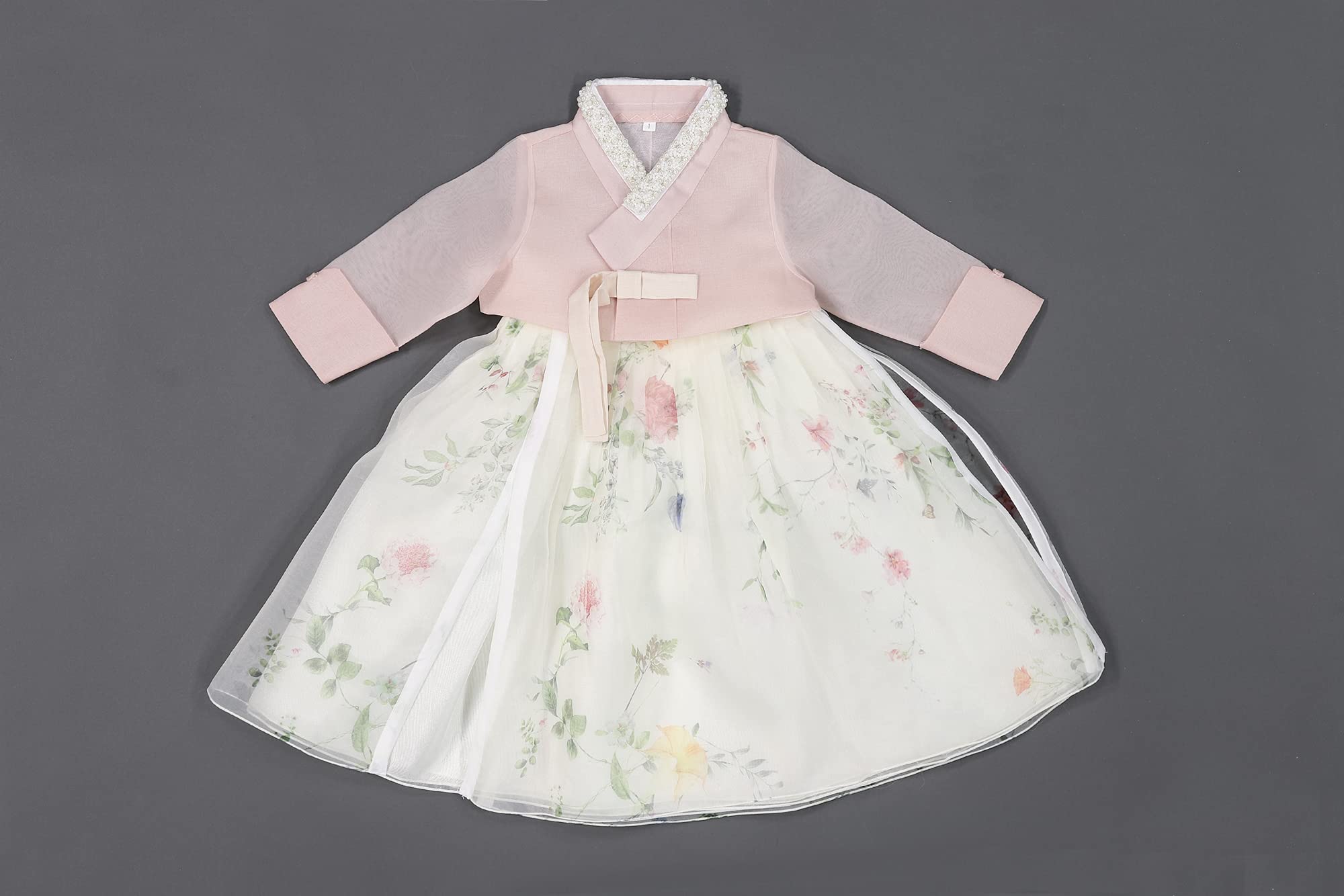 Girl's Korean Traditional Hanbok Dress for 1st Birthday Party | Peach Blossom Design Baby Costume for 100 Days & 1-8 Years Old | Perfect for Doljanchi Celebration, Photo Shoots & Cultural Events