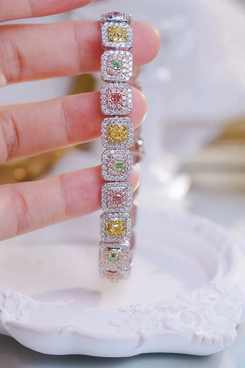 18K White Gold Luxury Diamond Bracelet for Women - 7.8 Carat Natural Rainbow Color Diamonds | Elegant Senior Banquet & Formal Occasion Jewelry Gift
