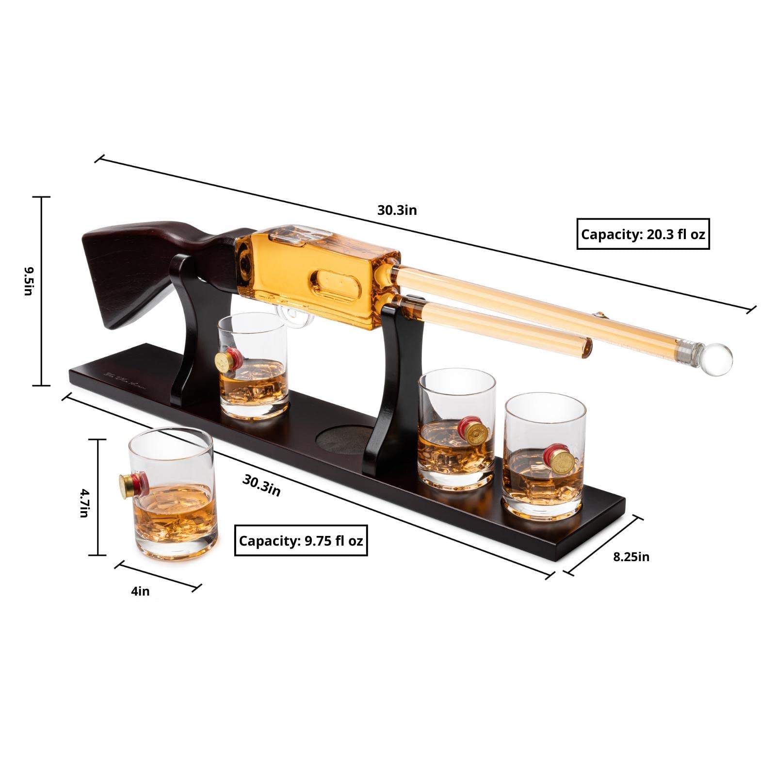20oz Shotgun Rifle Wine & Whiskey Decanter Set with Bullet Glasses - Unique Firearm-Themed Barware for Men, Veterans & Military | Perfect Gift for Home Bars, Hunting Cabins & Man Caves (30