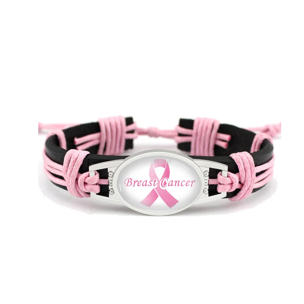 Pink Ribbon Leather Bracelet for Women - Handmade Woven Breast Cancer Awareness Jewelry, Fighter Gift for Survivors & Supporters - Perfect for Fundraisers, Awareness Events & Daily Wear