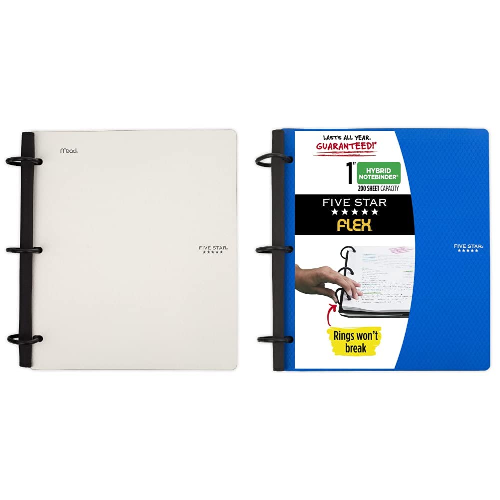 Five Star Flex Hybrid NoteBinder 1 Inch - All-in-One Notebook & Binder Set in White & Blue - Perfect for School, Office, and Organizing Notes (29328AE2 & 29328AD2)