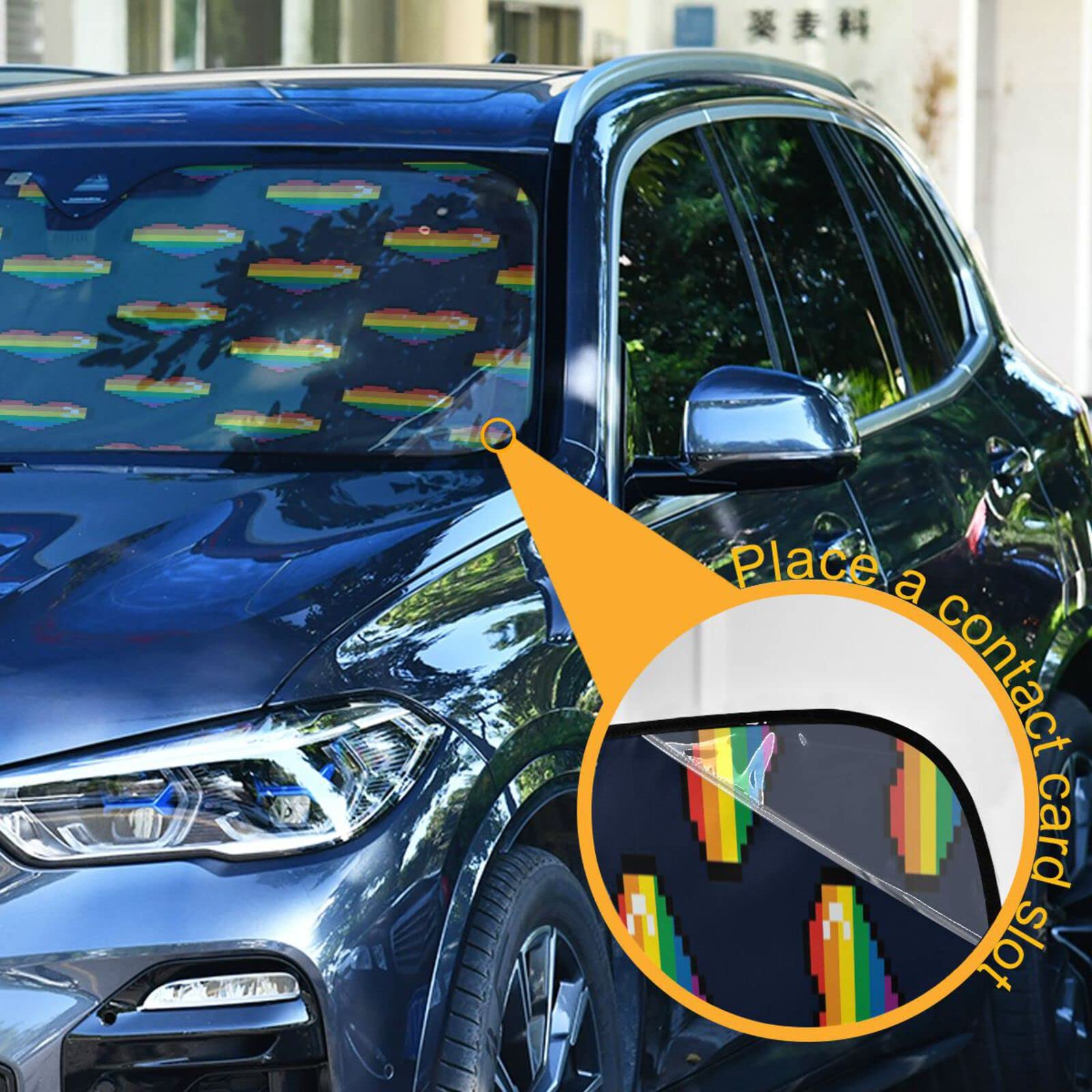Boccsty Rainbow Pride Heart Car Windshield Sun Shade for SUV, Truck & Auto - UV Protection Window Shade for Men, Women & Baby - Perfect for Summer, Road Trips & Pride Events