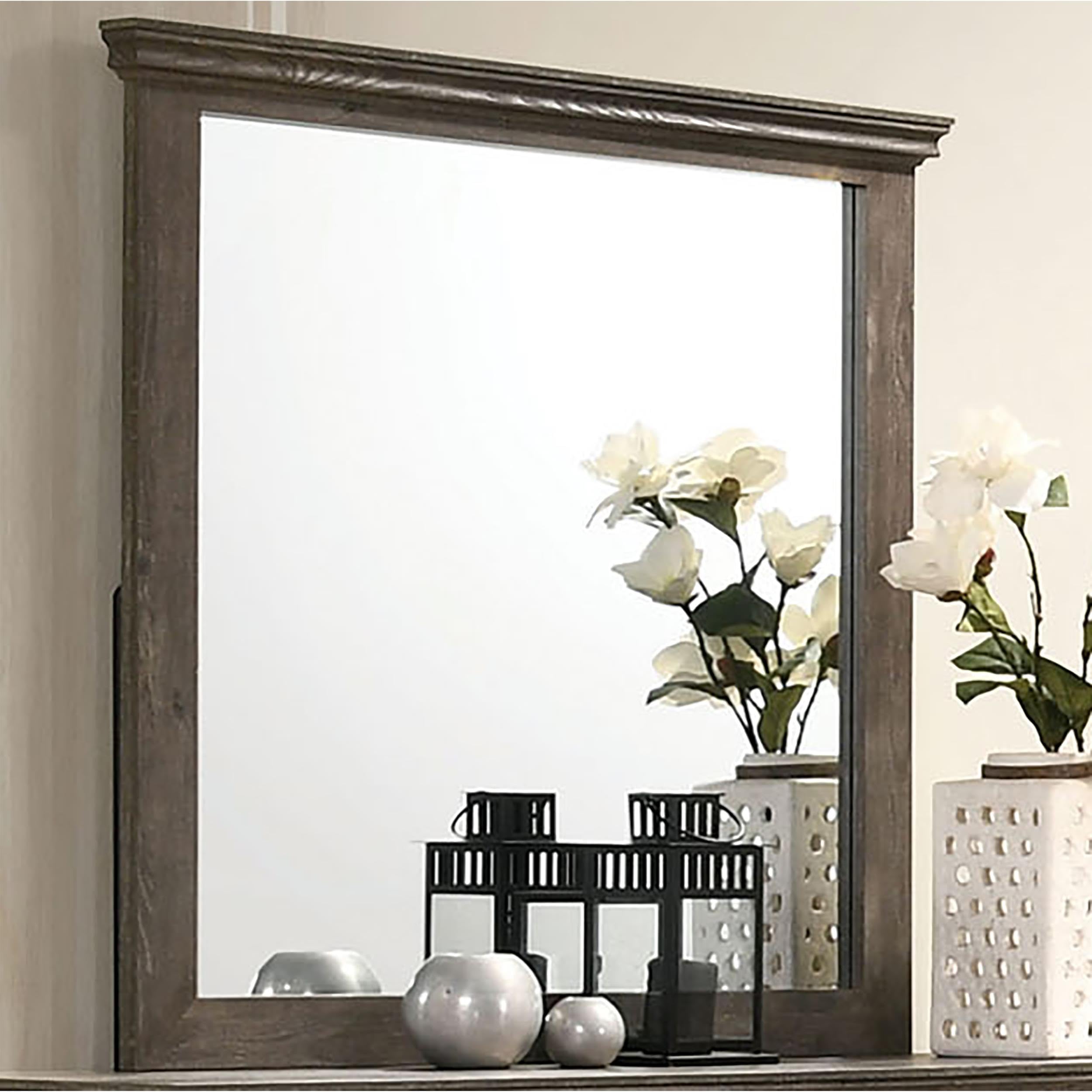Gafin Transitional Solid Wood Framed Mirror in Gray - Modern Wall Mirror for Bedroom, Living Room & Entryway Decor | Furniture of America