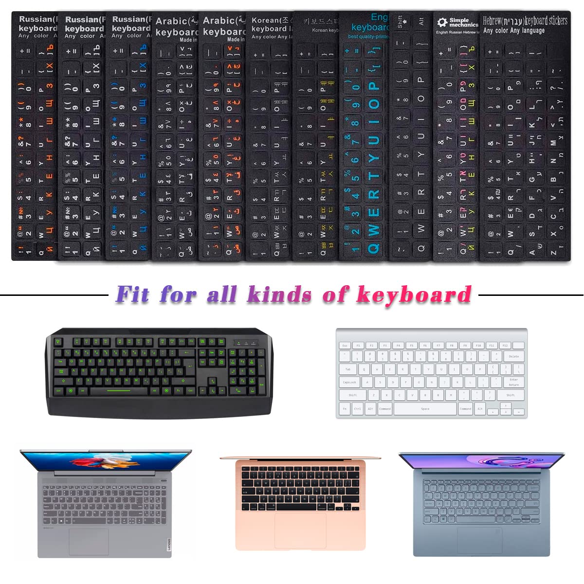 2-Pack Arabic Keyboard Stickers - Black Background with White Letters for PC/Laptop - Perfect for Bilingual Typing & Language Learning