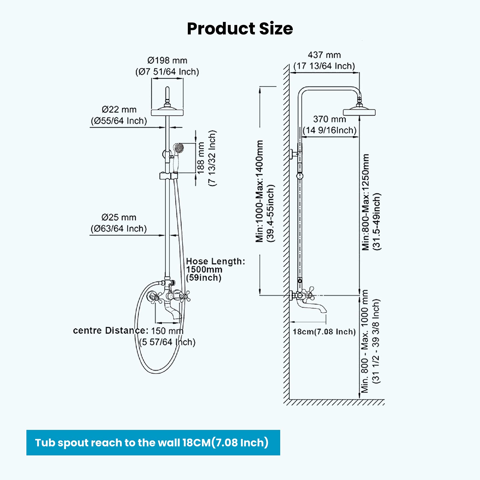 Oil Rubbed Bronze Luxury Shower Faucet with Rain Mixer & Matching Widespread 3-Hole Bathroom Sink Faucet - Deck Mounted for Modern Bathroom & Spa Experience