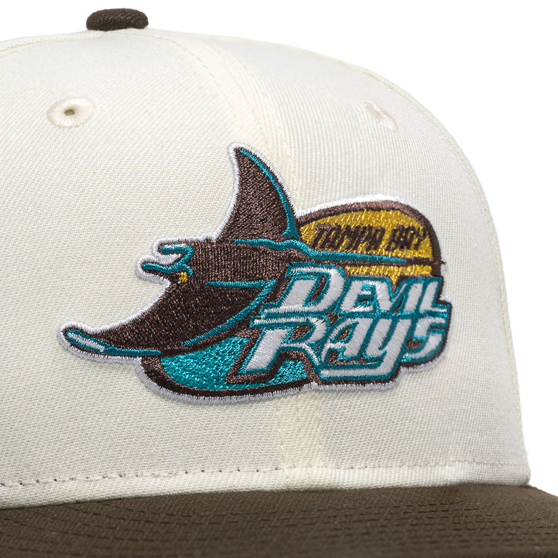 New Era x Politics Tampa Bay Devil Rays 59FIFTY Fitted Hat - Chrome/Walnut Color - Official MLB Baseball Cap for Men & Women - Perfect for Games, Streetwear & Sports Fans