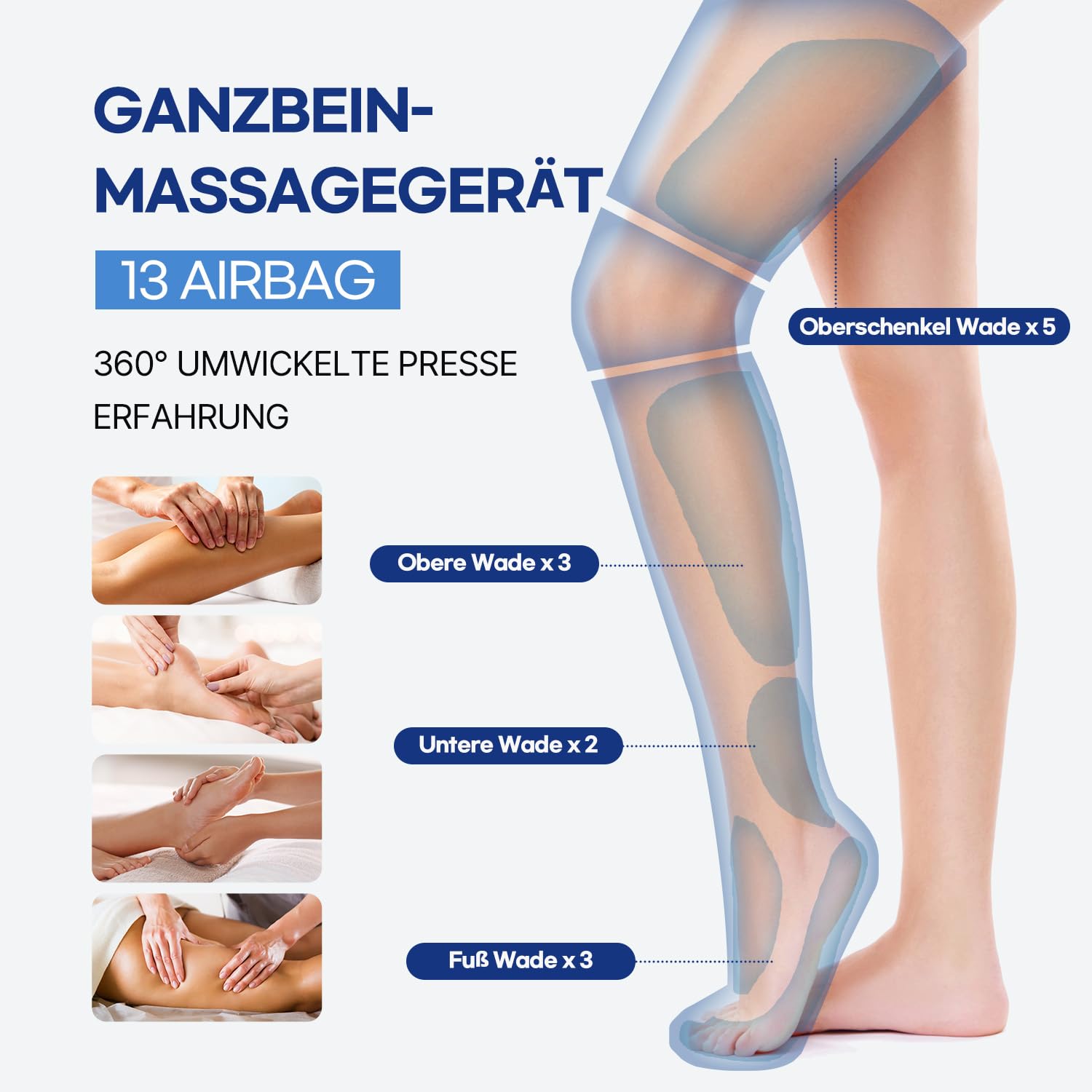 HubiCare Leg Massager with Air Compression - 6 Massage Modes for Foot, Calf & Thigh Pain Relief, Muscle Relaxation & Improved Blood Circulation - Perfect Gift for Men & Women - Ideal for Post-Workout Recovery, Office Use & Relaxation at Home