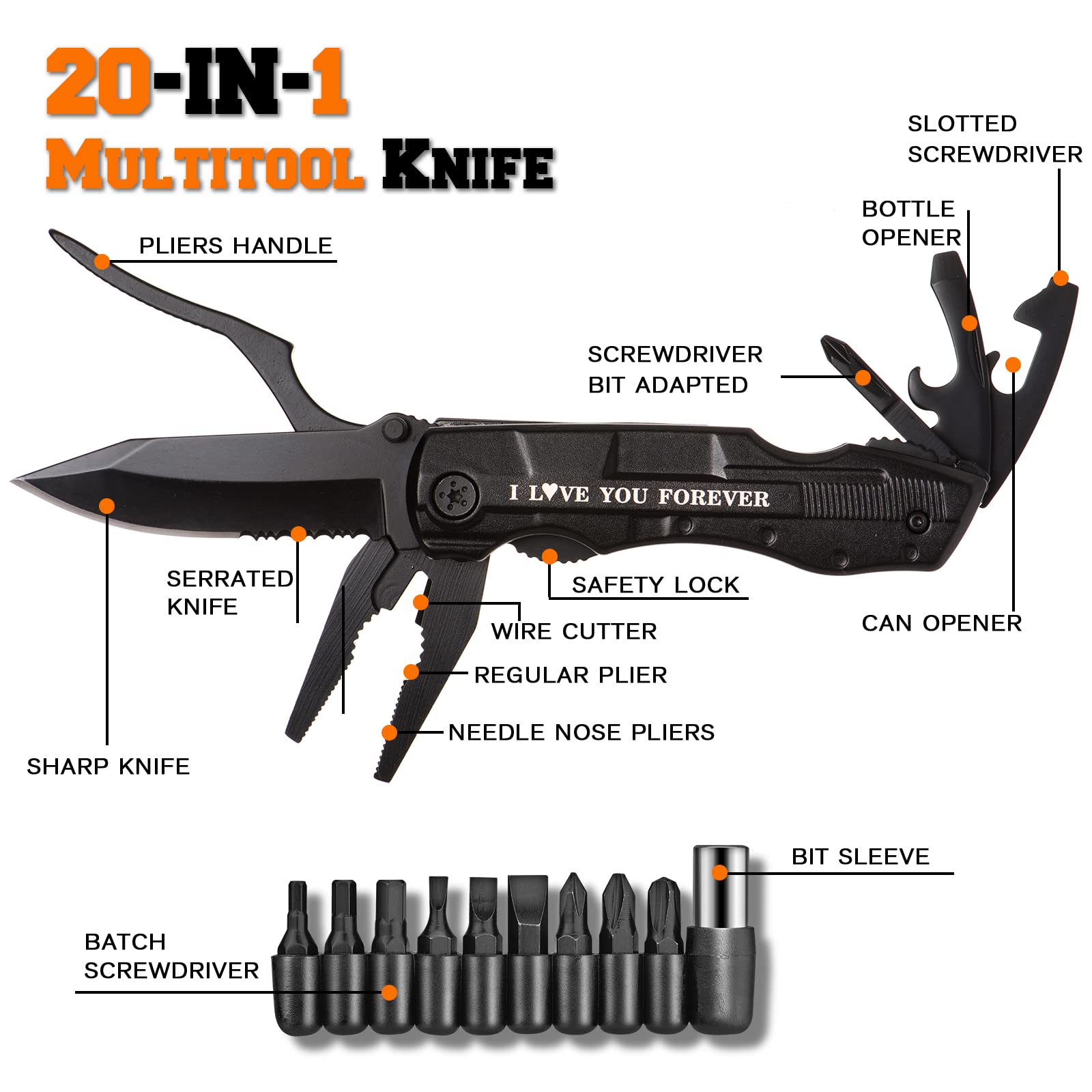 Multitool Pocket Knife for Men - Camping, Fishing, Cycling Gifts