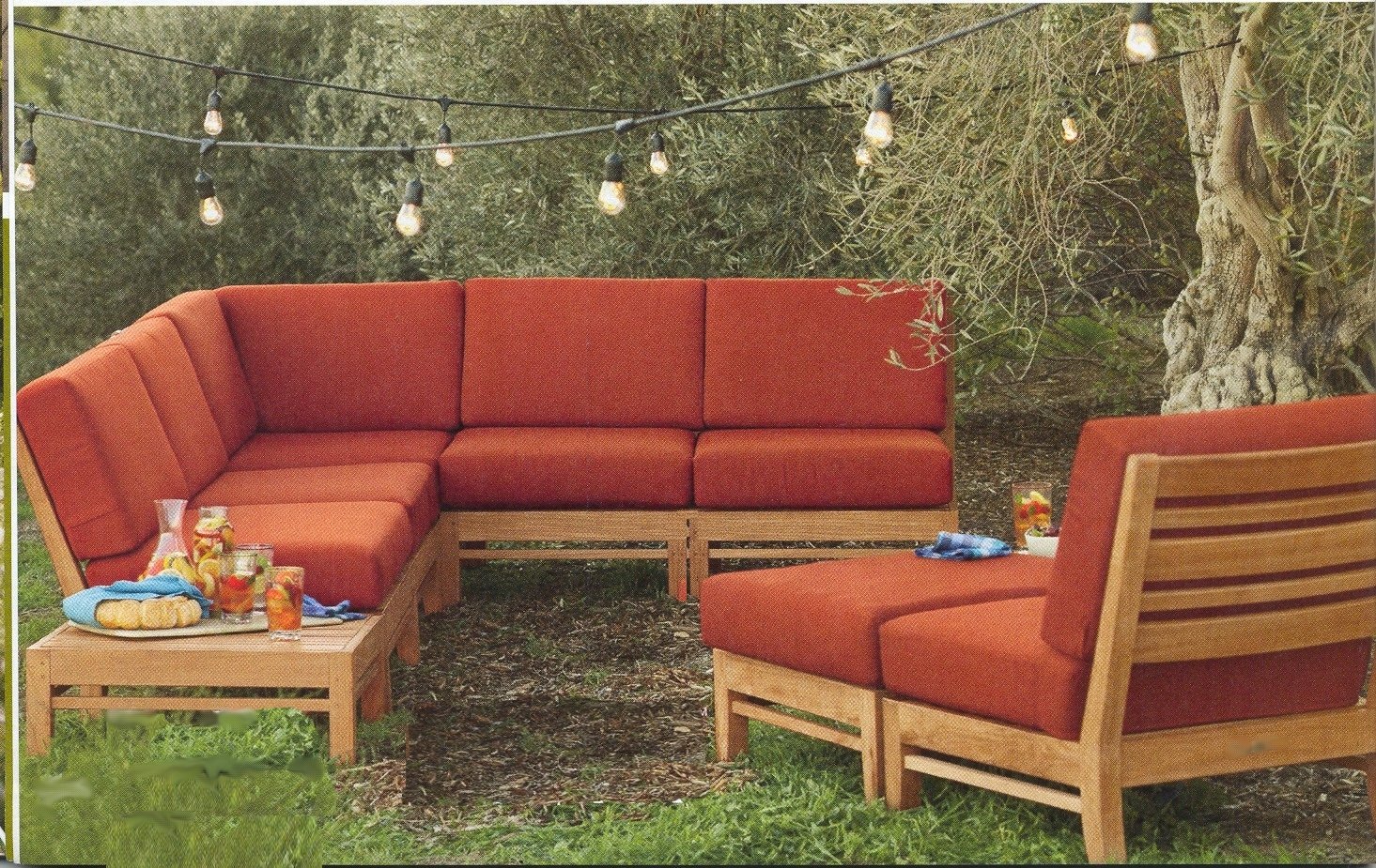 Premium Grade-A Teak Wood Ramled 6-Piece Sectional Sofa Set - 2 Love Seats (Left/Right), Corner Piece, Armless Lounge Chair, Ottoman & Side Table - Modern Living Room Furniture for Home, Patio, and Outdoor Use