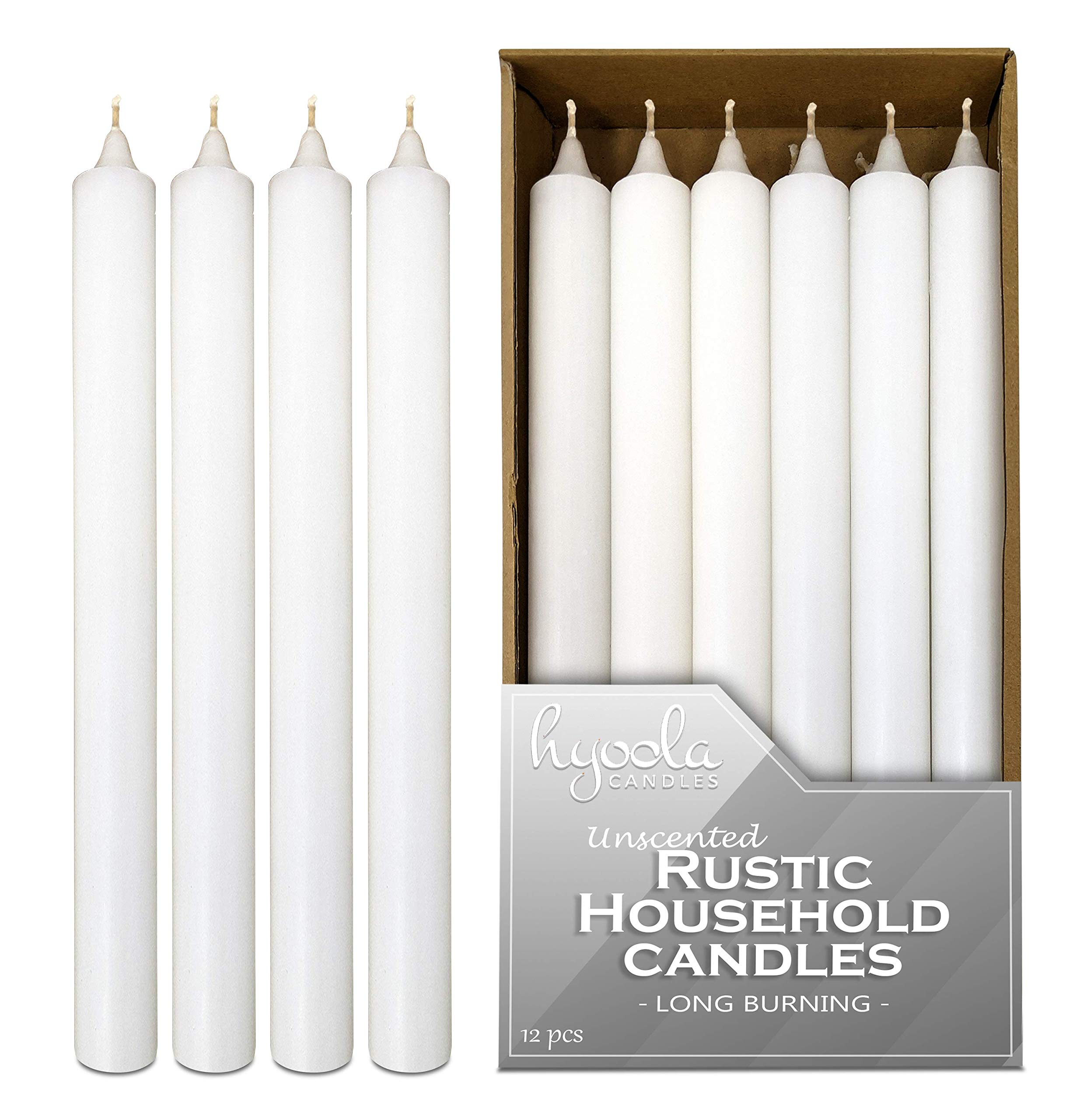Hyoola 10 Inch White Dinner Candles - 12 Pack Unscented for Weddings & Dining