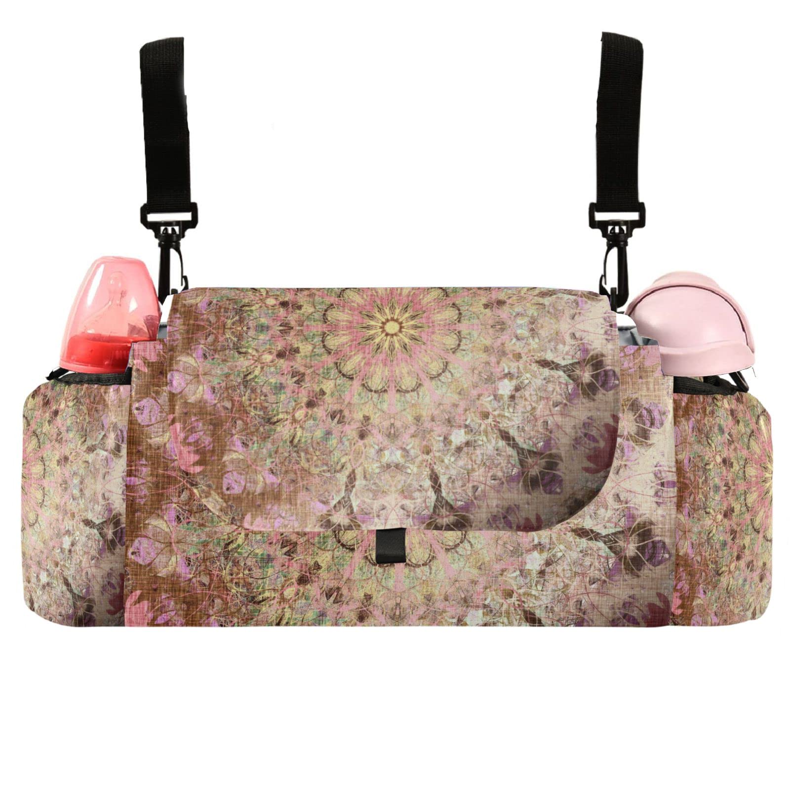 Universal Metallic Oriental Folk Baby Stroller Organizer with Cup Holders - Large Space Diaper Bag for Smart Moms | Perfect for Strollers, Shopping Carts & Travel