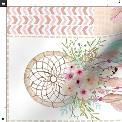 Dream Catcher Patchwork Cotton Poplin Fabric by The Yard - Pink Mint Printed Quilting Material for Girls Dresses, DIY Crafts & Home Decor | Perfect for Sewing Shirting, Quilts, Apparel and Craft Projects