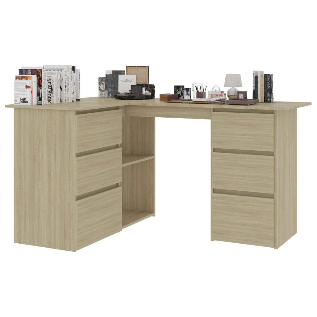 6-Drawer Corner Computer Desk with Chipboard Top - Sturdy Writing Desk for Home Office, Study Room & Workspace | Compact Laptop Workstation for Studying & Remote Work