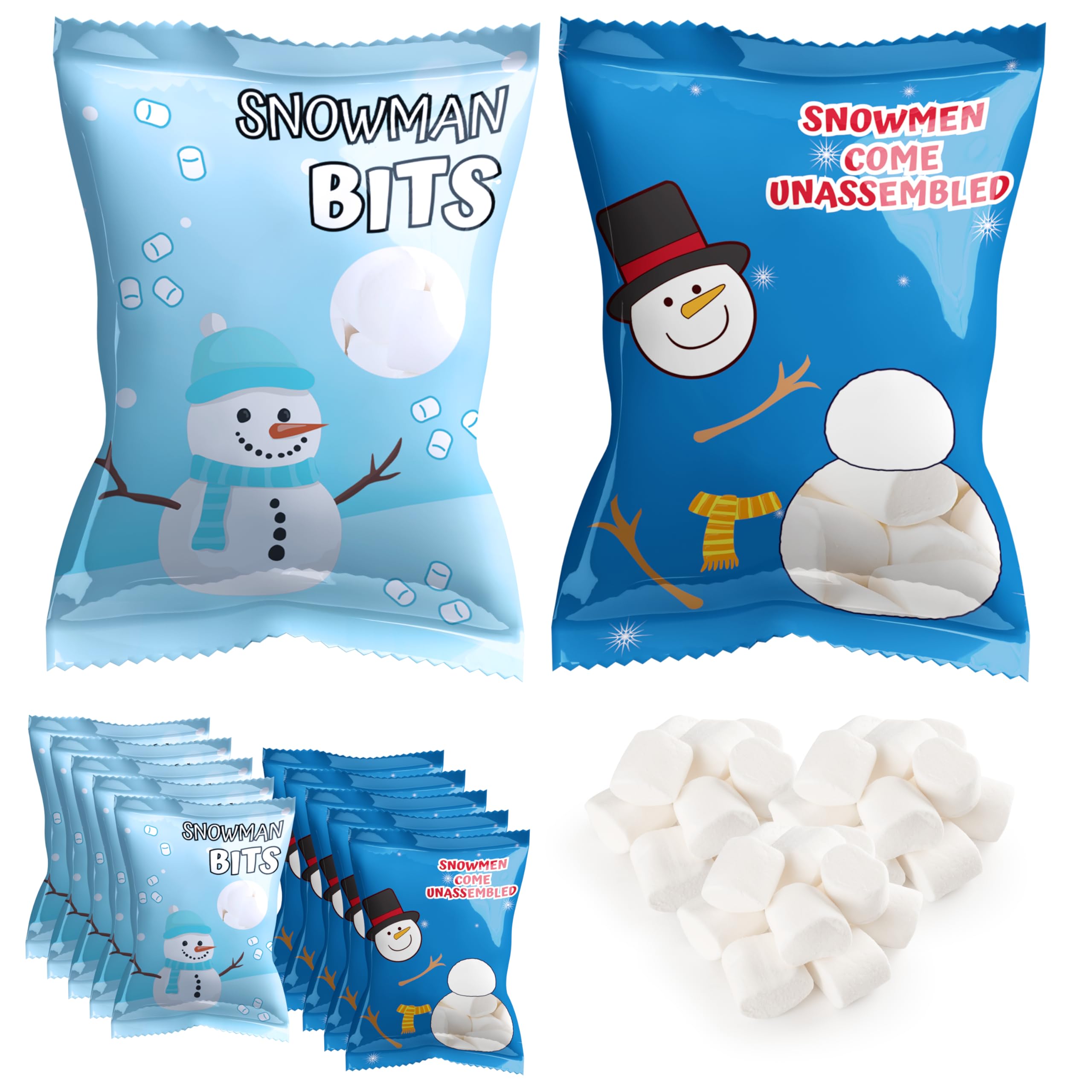4E's Novelty 50 Packets Mini Marshmallows - 2 Cute Designs Individually Wrapped Marshmallows for Hot Chocolate, Baking & Christmas Decorations | Perfect for Holiday Parties, Coffee Toppings & Snowman Crafts