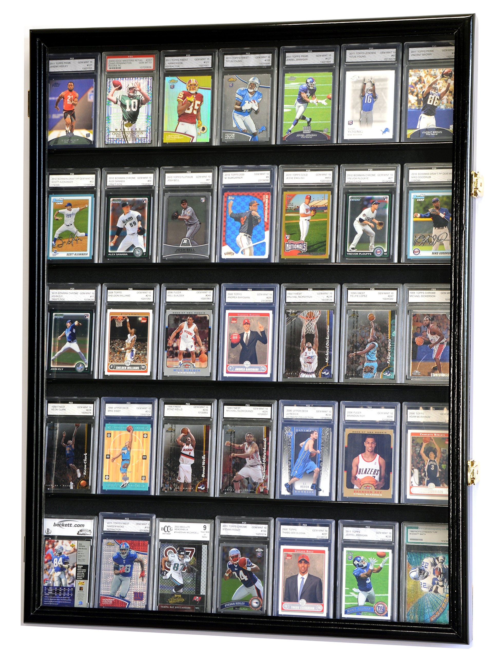 35 Graded Sports Cards Display Case - UV Protection Wall Cabinet with Lockable Door - Perfect for Collectible Card Storage & Showcase in Home or Office