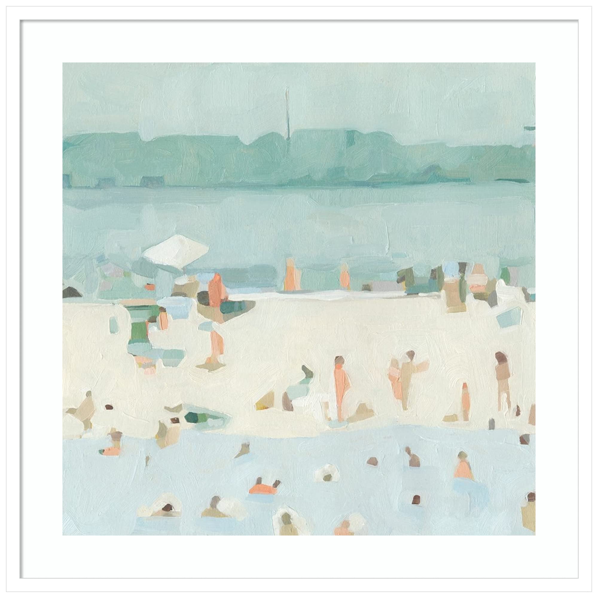 Emma Scarvey Sea Glass Sandbar I Framed Wall Art Print - 33x33 Inches, Svelte White Wood Frame - Coastal Home Decor for Living Room, Bedroom & Office