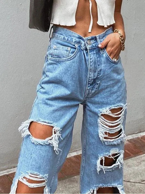 Women's Ripped Baggy Jeans - Distressed Denim Pants for Casual Streetwear & Fashion Outfits | Perfect for Everyday Wear, Parties & Urban Style