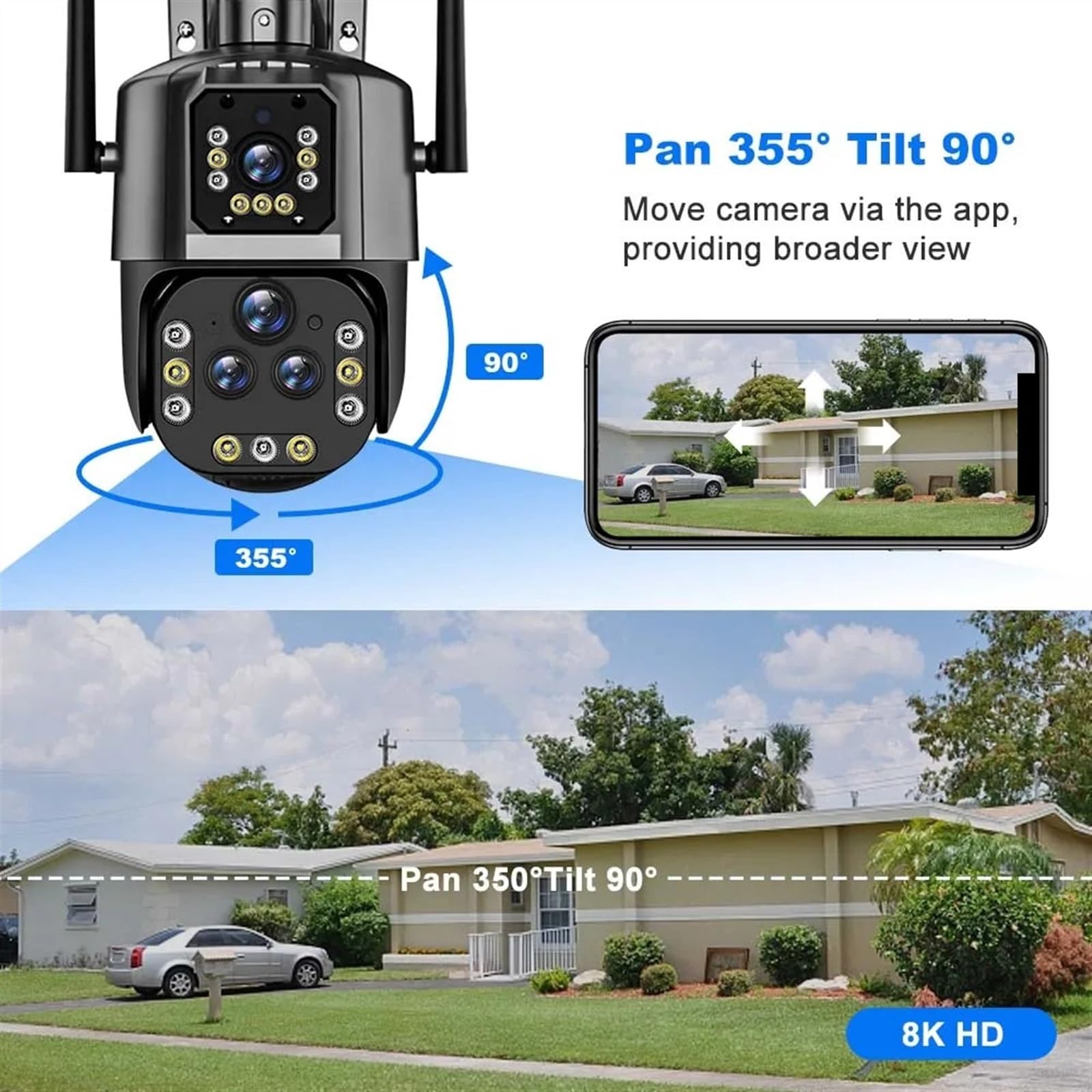 JOLIANE 20MP 10K IP Security Camera with 20X Zoom, 5-Lens PTZ, 4K Surveillance, Wireless Outdoor CCTV for Smart Home - Ideal for 24/7 Home Security Monitoring (Includes 128GB Storage)