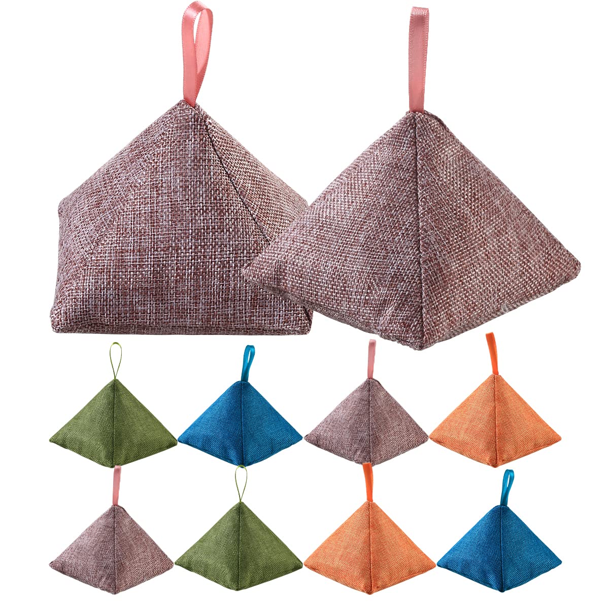 Activated Charcoal Bamboo Bags - Natural Odor Eliminator for Home, Car & Closet | 8-Pack in Green, Brown, Orange & Blue | Eco-Friendly Air Freshener for Shoes, Gym Bags & Pet Areas
