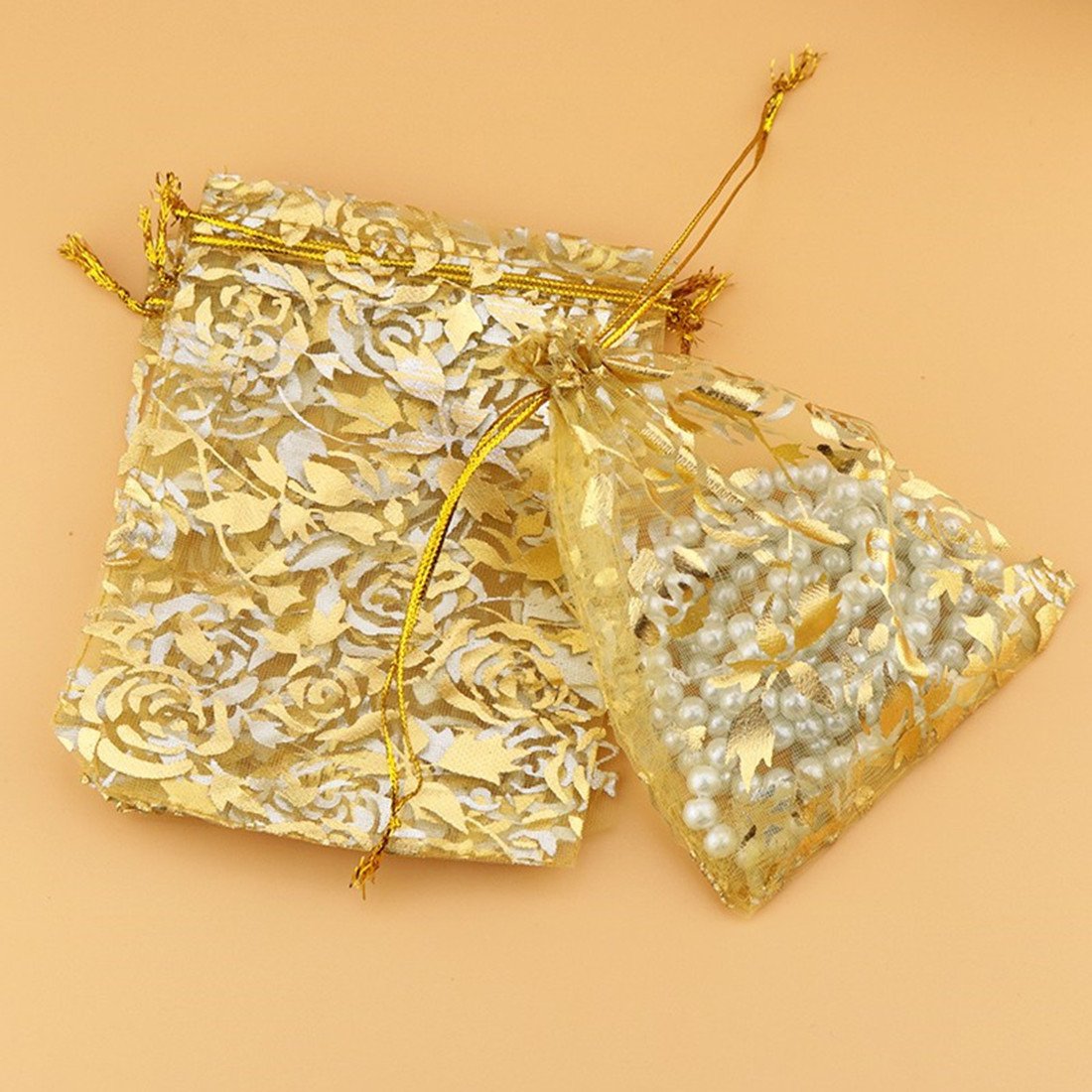 100pcs Gold Organza Wedding Favor Bags 6