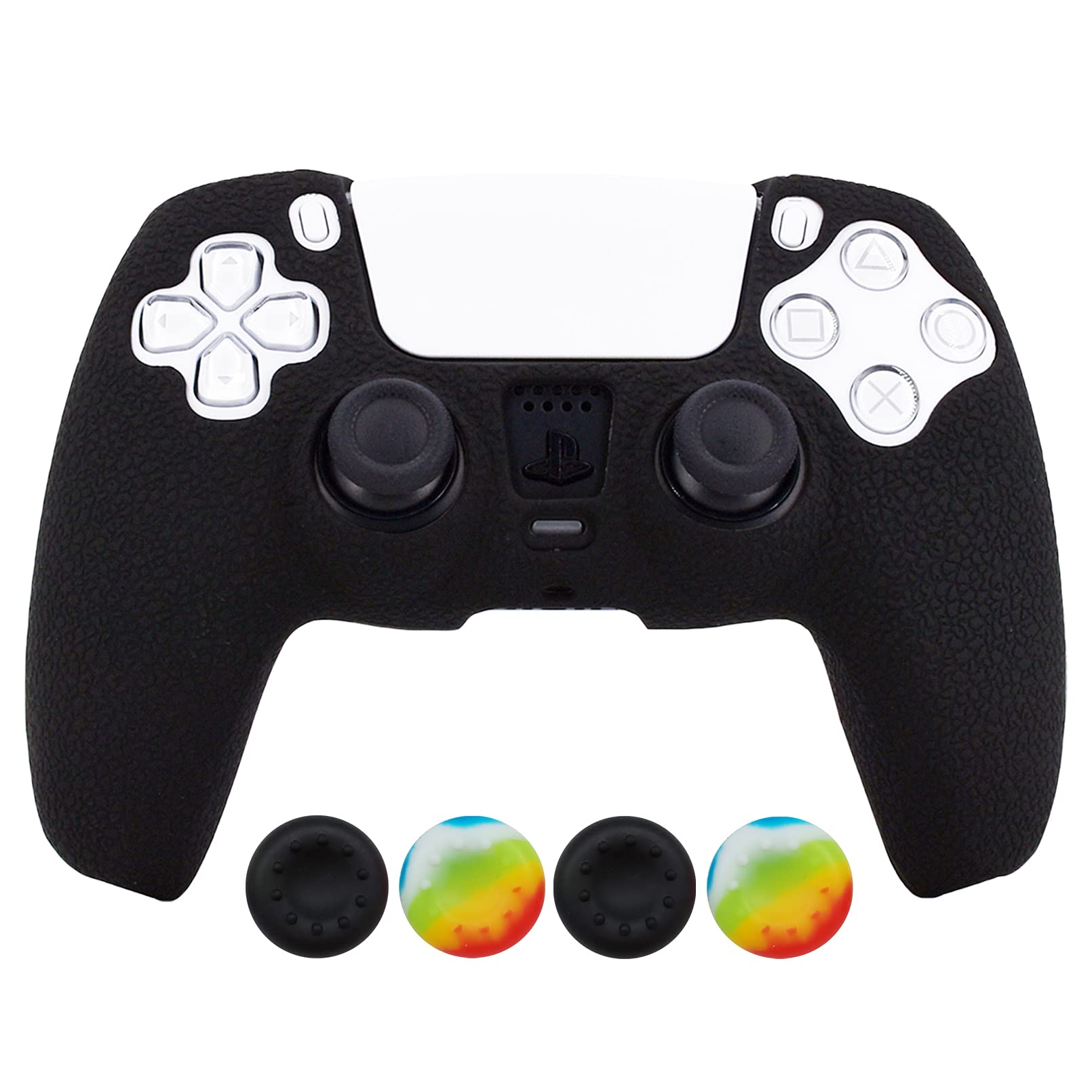 Hikfly Silicone Cover for PS5 Controller - Protective Skin Grip with 4 Thumb Grips Caps (Black) | Enhanced Gaming Comfort for Sony PlayStation 5 | Perfect for Long Gaming Sessions & Competitive Play