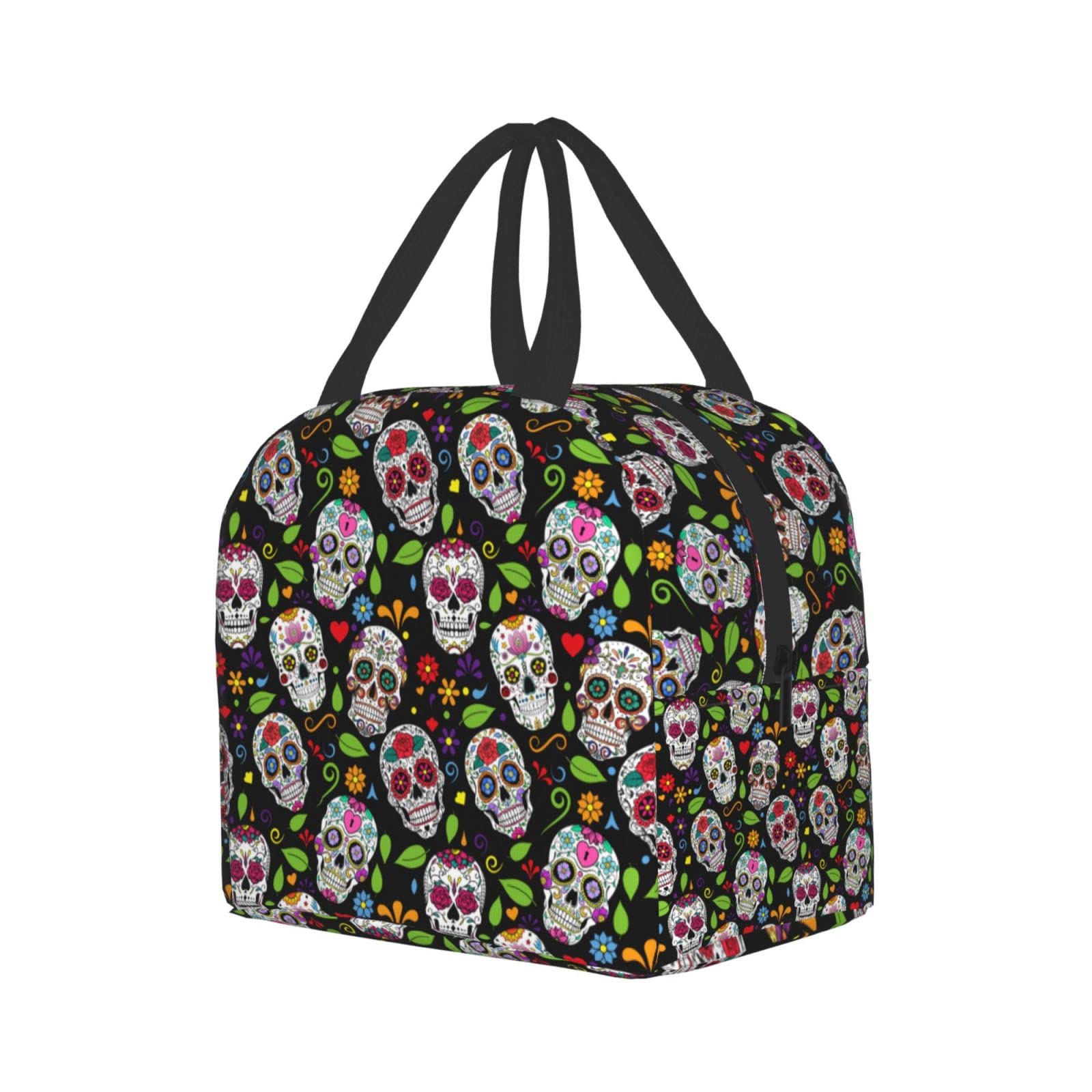 Insulated Reusable Lunch Bag for Women & Men - Washable Cooler Tote for Office, Work, Picnic & Beach | Sugar Skull Design