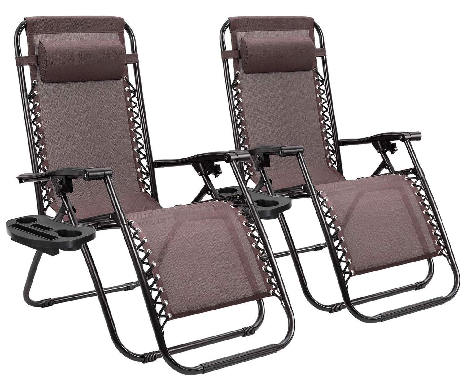 Homall Zero Gravity Reclining Chair - Patio, Lawn, Poolside & Beach Lounge Chair with Pillows - Heavy Duty Folding Outdoor Recliner for Backyard, Camping & Relaxation (Set of 2, Brown) - Perfect for Sunbathing, Reading & Outdoor Lounging