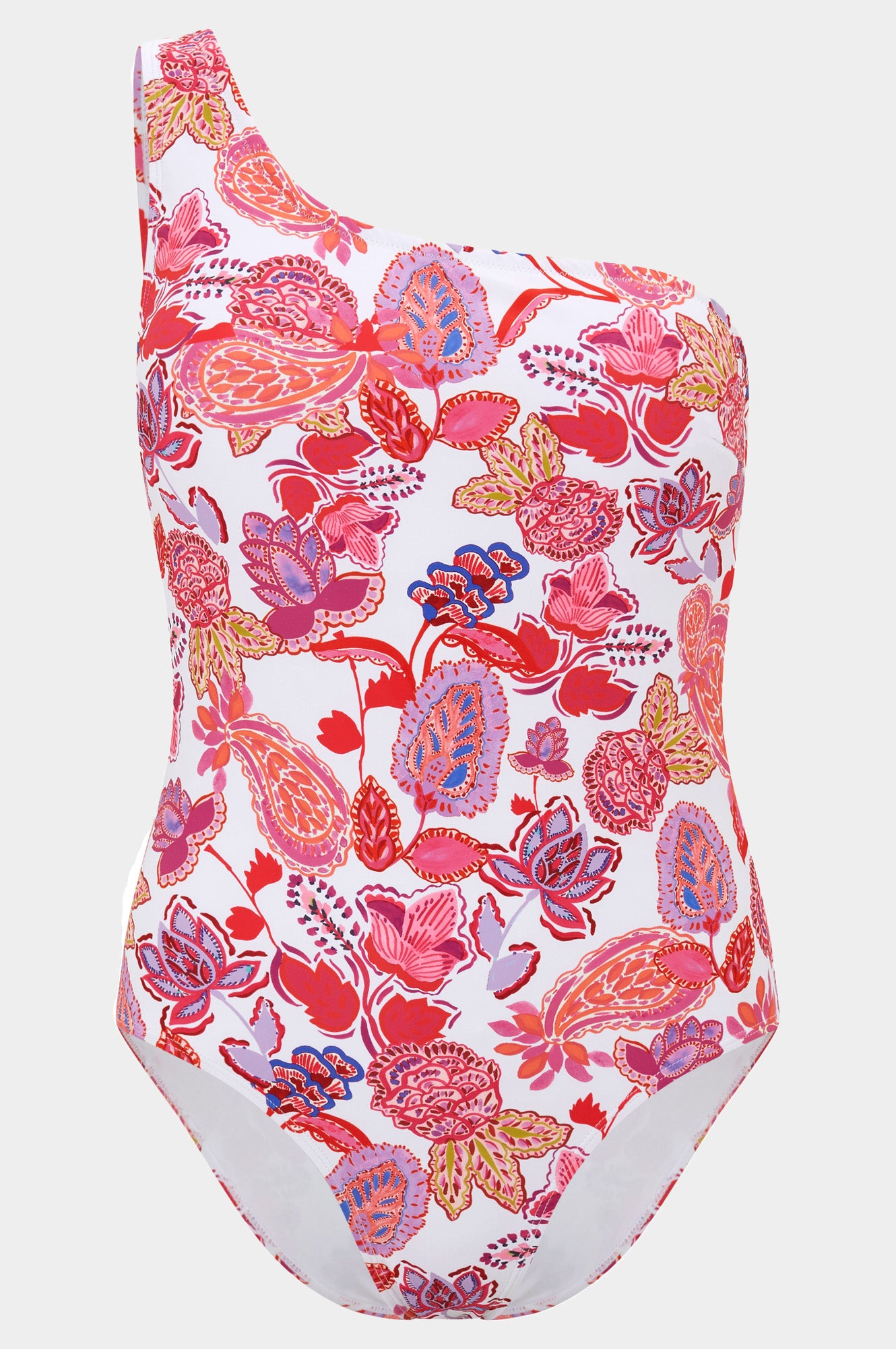 Eco-Friendly One Shoulder Swimsuit for Women - Paisley Pink Print | Sustainable Swimwear for Beach, Pool & Vacation