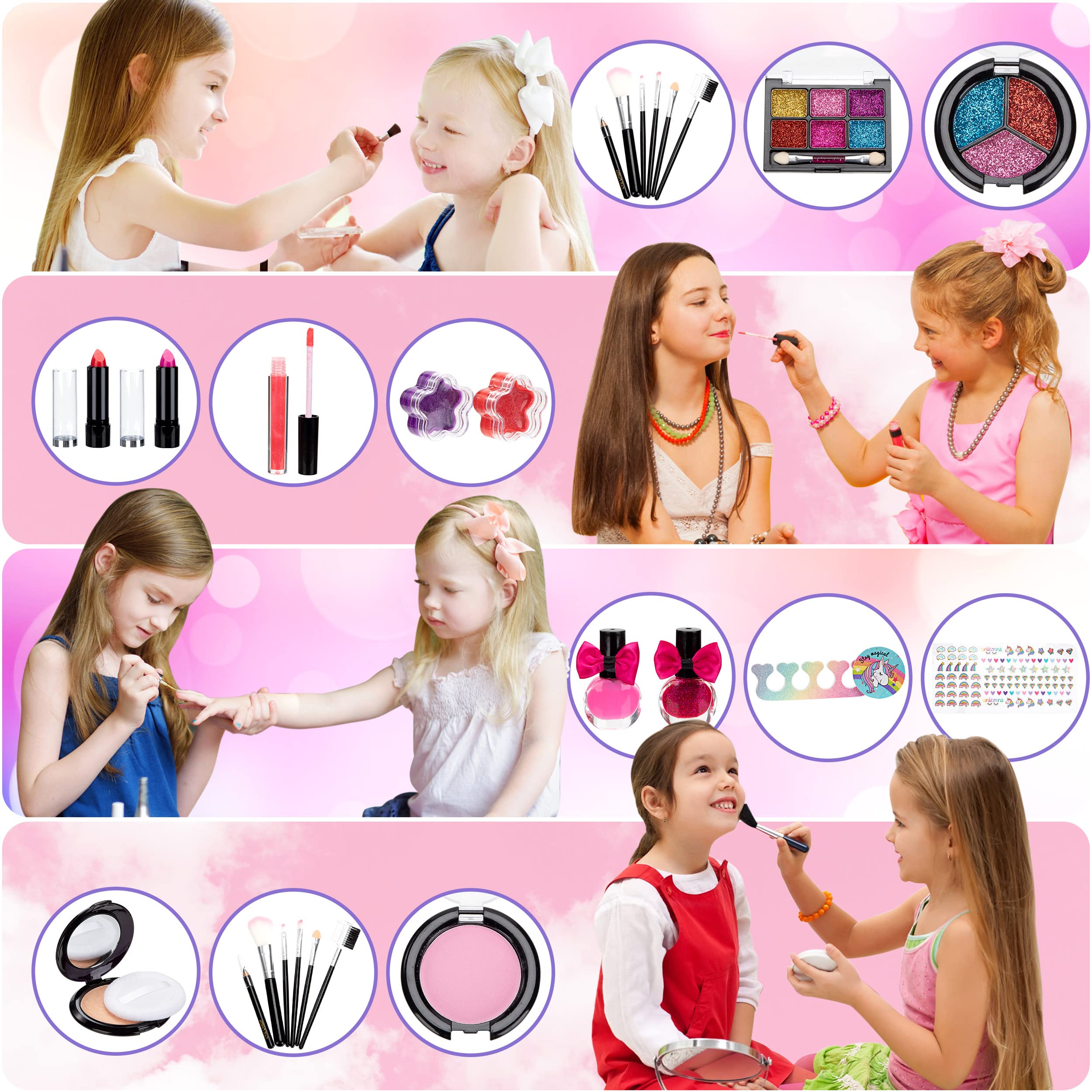 Washable Kids Makeup Toy Set, Unicorn Princess Cosmetic Kit with Travel Case - Birthday Gift for Girls Ages 4-12 - Perfect for Pretend Play, Dress-Up & Party Fun