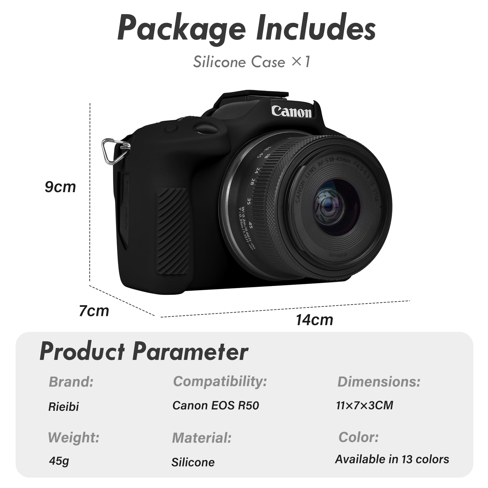 Rieibi Soft Silicone Protective Case for Canon EOS R50 Camera - Lightweight, Durable Cover for EOSR50 (Black) | Perfect for Travel, Outdoor Photography & Everyday Protection