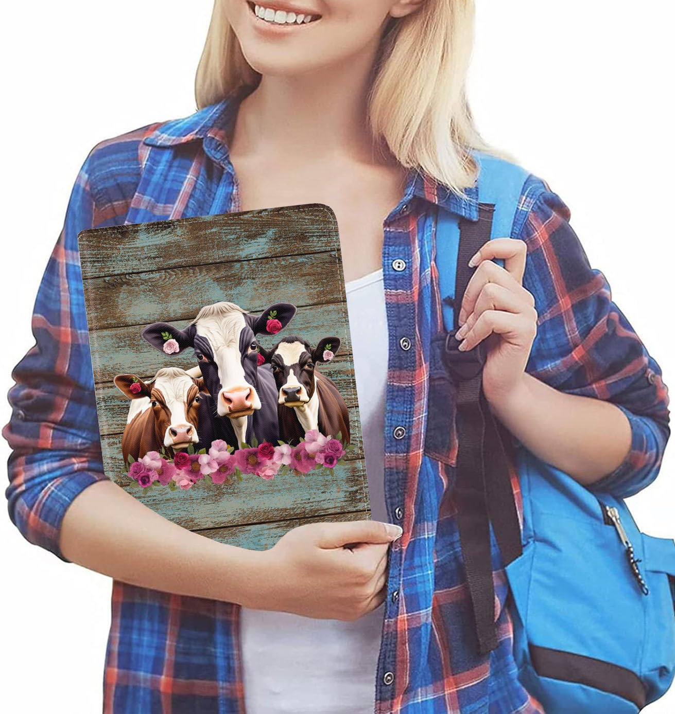 Premium iPad 9.7 Case with Auto Wake/Sleep - Adjustable Stand Protective Cover for iPad 6th/5th Gen, iPad Air, Air 2 & Pro 9.7 - Rustic Wood Design with Funny Cows Pattern (Includes Coasters) | Perfect for Home, Office & Travel Use