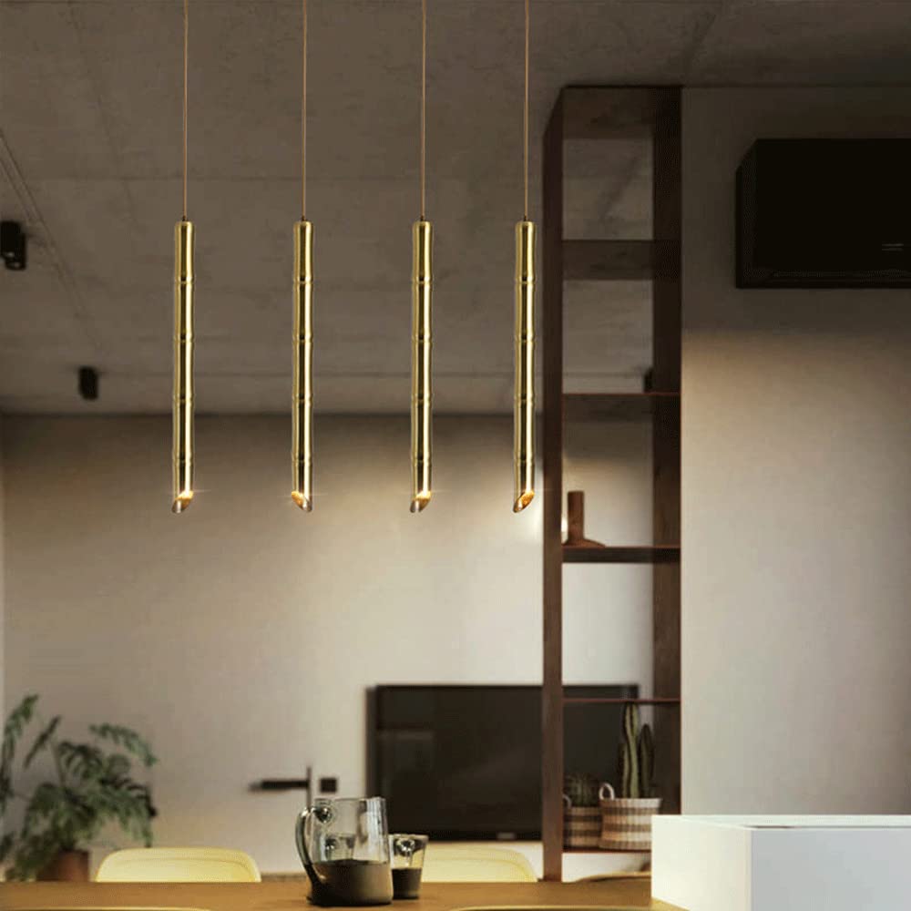 Vintage Bamboo Tube Pendant Light - 5W G9 LED Ceiling Lamp with Adjustable Height & Gold Finish | Modern Farmhouse, Restaurant & Bedroom Lighting Fixture
