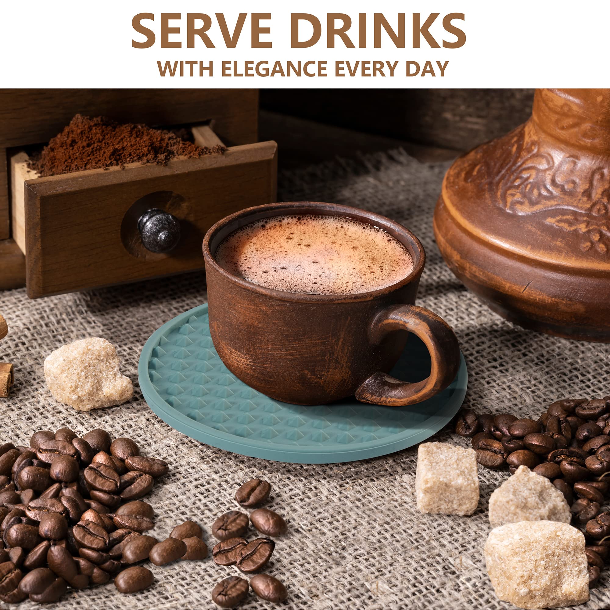 Premium Silicone Drink Coasters Set of 6 with Holder - Non-Slip Table Protectors for Wood, Stone & Glass Tables - Dishwasher Safe & Fits All Glass Sizes (Blue) - Perfect for Home Bars, Coffee Tables & Outdoor Dining