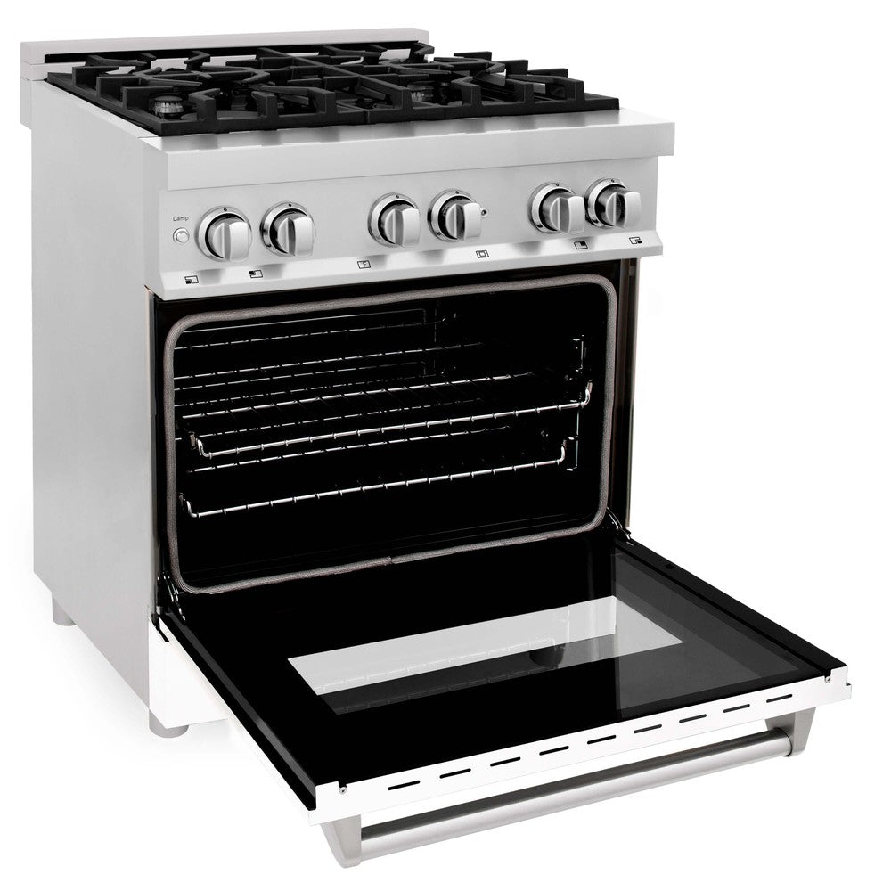 ZLINE 30 Inch 4.0 cu ft Dual Fuel Range - Stainless Steel Gas Stove with 4 Burners & Electric Convection Oven, White Matte Door (RA WM 30) - Perfect for Modern Kitchens & Professional Home Chefs