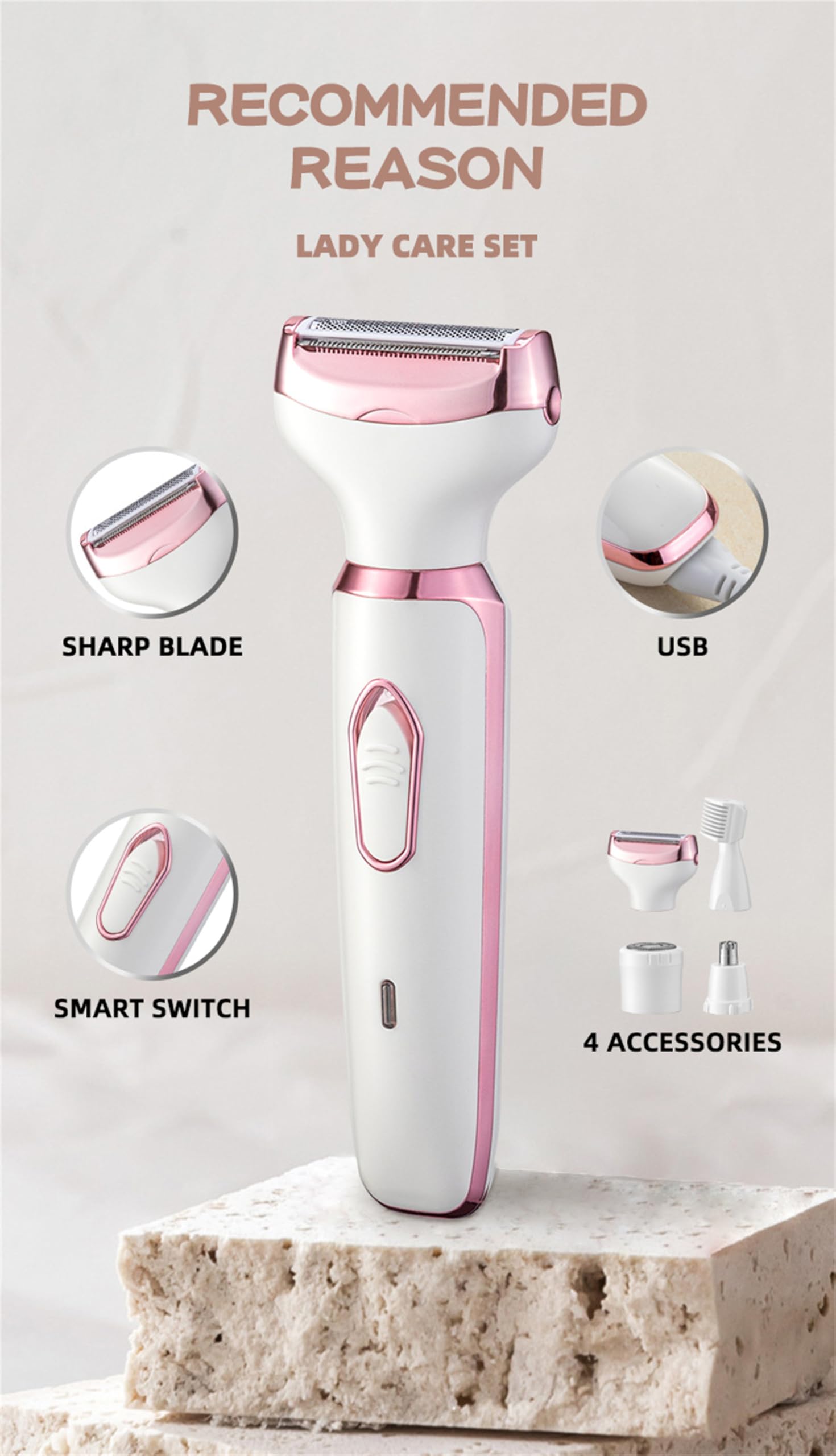 Taletseten 4-in-1 Electric Lady Shaver - Waterproof & Rechargeable Women's Razor for Legs, Bikini, Underarms & Face (2-Pack) - Perfect for Travel, Gym & Everyday Smooth Skin Care