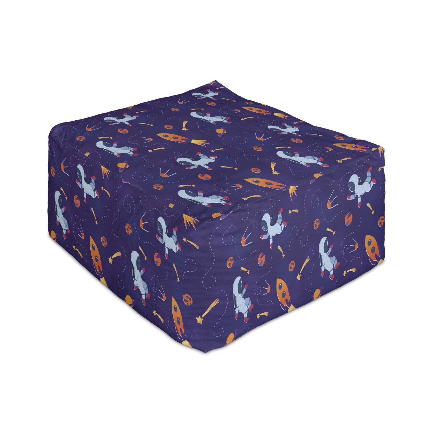 Ambesonne Galaxy Rectangle Pouf Ottoman - Cartoon Astronaut Rocket Planet Space Design Foot Stool with Removable Cover, 25