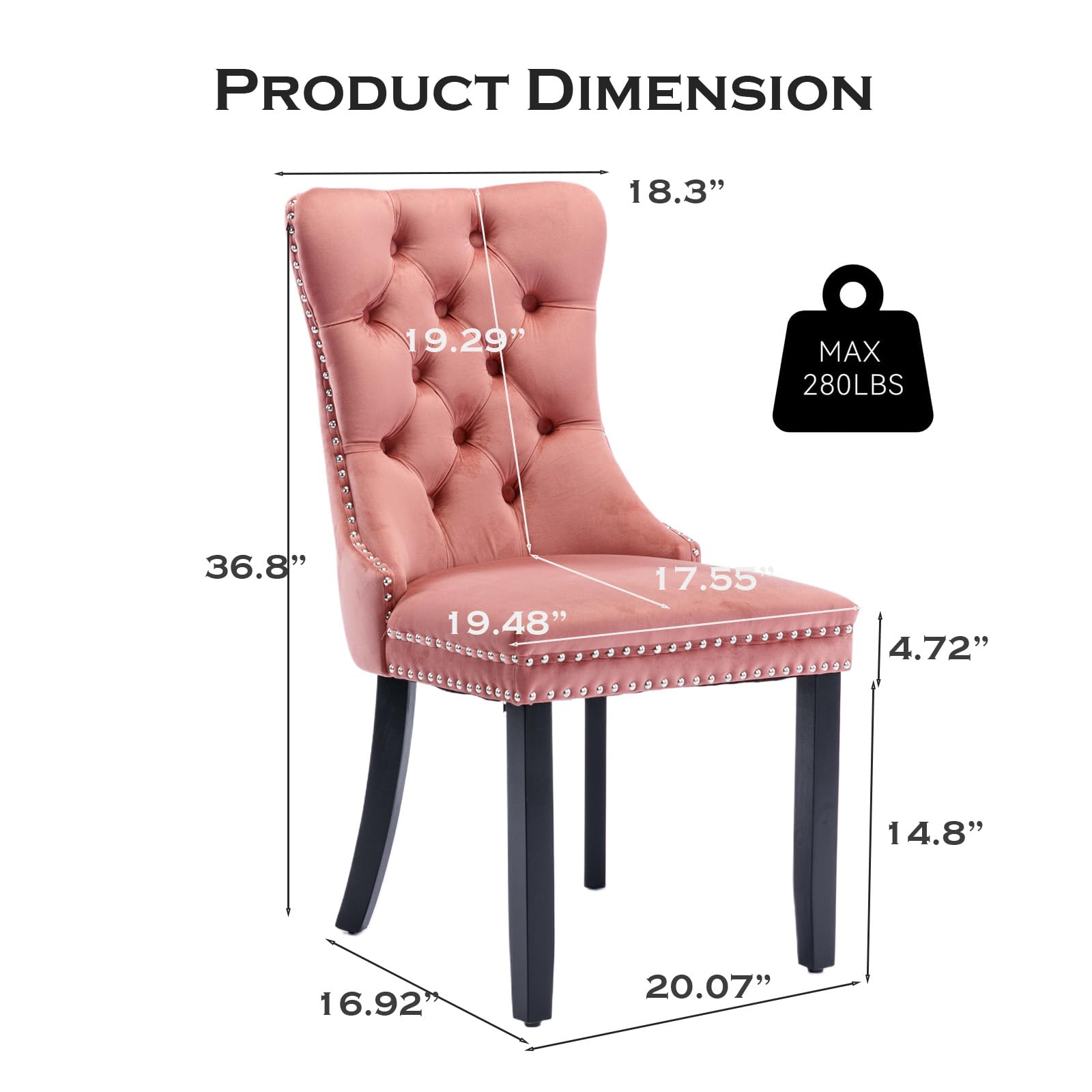 Luxury Velvet Upholstered Dining Chairs Set of 4 - Modern Kitchen Side Chairs with Nailhead Trim & Solid Wood Legs - Metal Pulling Ring for Dining Room, Living Room, Home Office - Soft Pink Velvet Seating (4-Piece Set) - Perfect for Modern Homes, Restaurants & Wedding Decor