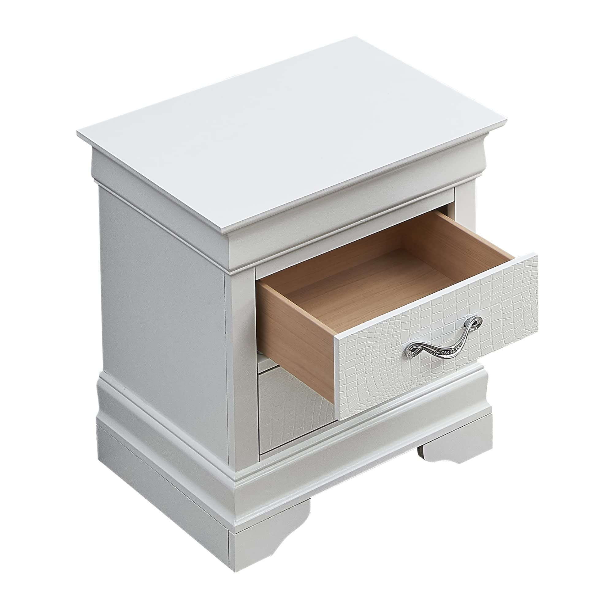 Lorana 2-Drawer Silver Nightstand with Metal Frame PF-G6590-N - Perfect for Bedroom, Living Room & Office Storage