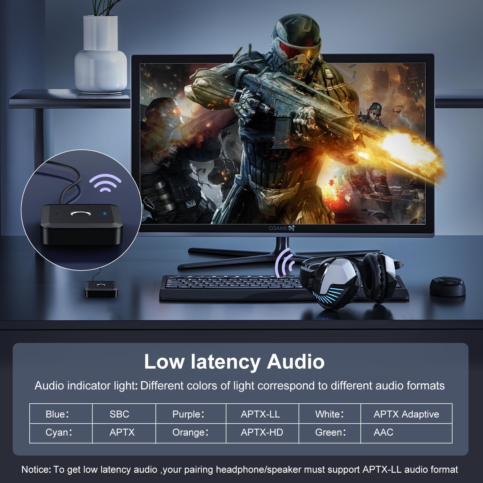 JXTZ Bluetooth 5.2 Transmitter Receiver - Wireless Audio Adapter with aptX Low Latency HD, Dual Connect, 3.5mm AUX Output for Car Speakers, Headphones, TV, Airplane | Perfect for Home Theater, Gaming & Travel Entertainment