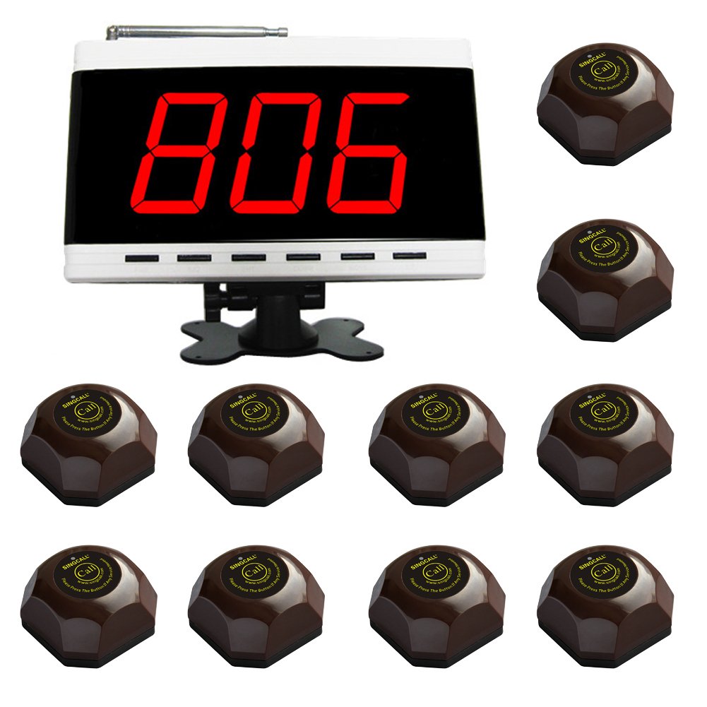 SINGCALL Wireless Nurse Call System - Hospital & Restaurant Paging System with 1 Display & 10 Table Bells - Ideal for Patient Care, Elderly Assistance, and Food Service Staff Communication