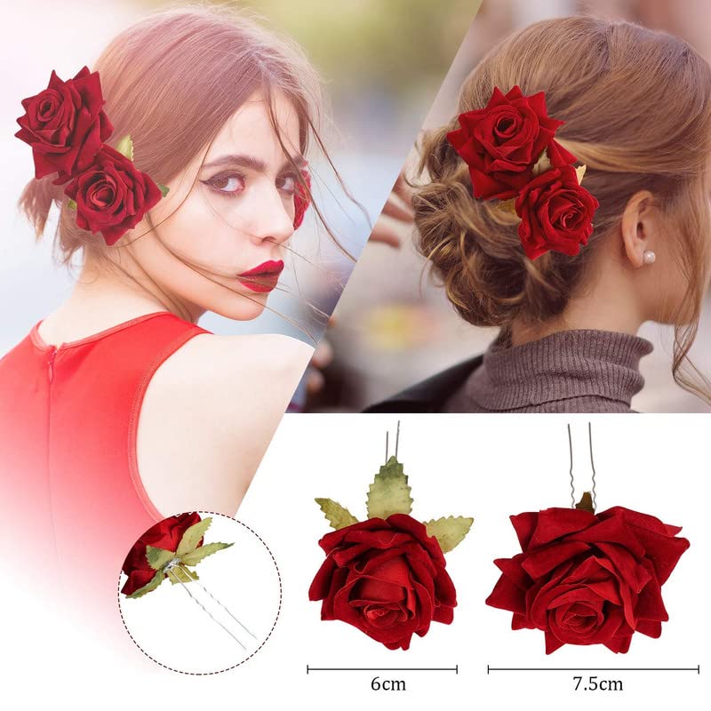 FAMEZA 4-Piece Rose Hair Clips Set - Bridal Hairpins, Floral Brooches for Women & Girls - Perfect for Weddings, Parties & Special Occasions