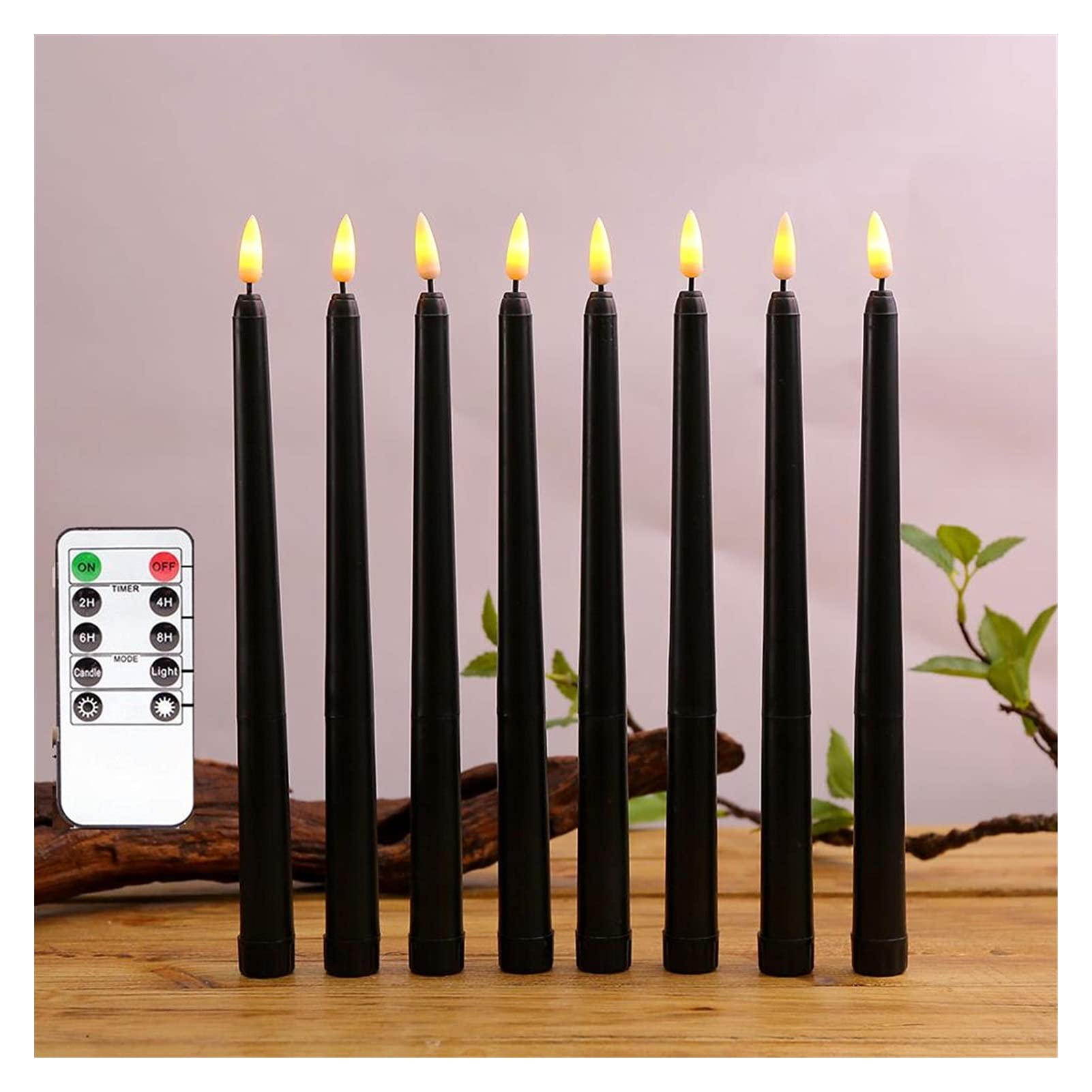 HSHHJSH LED Candles Light - Pack of 6 Flameless Battery-Operated Taper Candles with Remote for Halloween Decor (Black, Yellow Flickering Light) - Perfect for Home, Party & Wedding Centerpieces