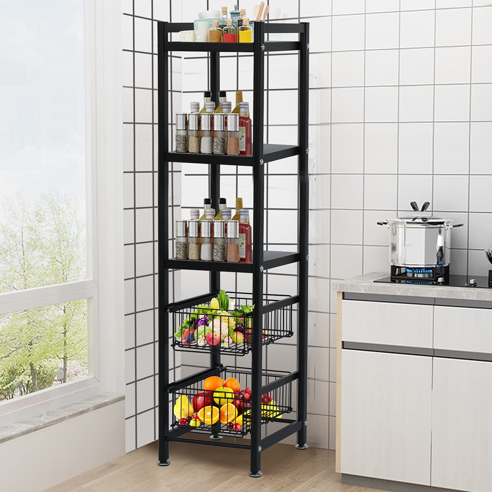 Ellymi Microwave Oven Rack - 2 Tier Stainless Steel Shelf Organizer for Kitchen - Space Saving Storage Rack for Microwave, Oven & Countertop - Perfect for Small Kitchens & Apartment Living